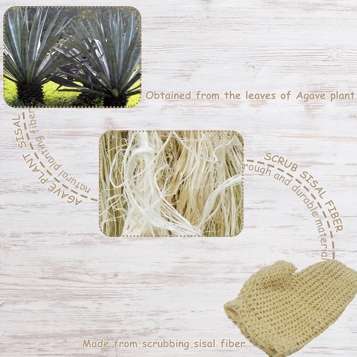 Classic Natural Sisal Bath Spa Shower Scrubber Sponge Fiber Glove Mitt Soften Smooth Renew Skin Anti-aging Eco-Friendly Pack of 2