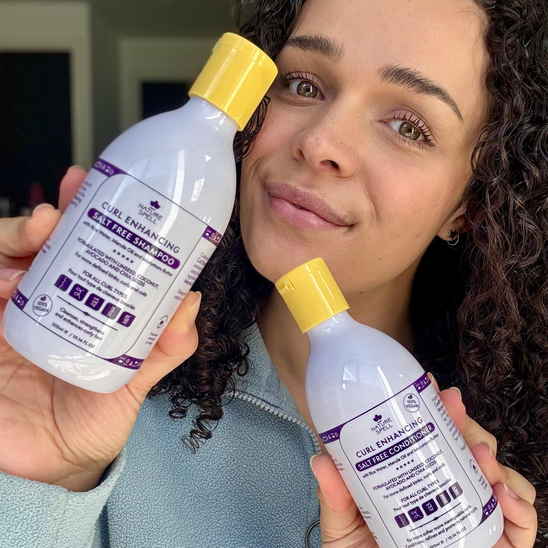 Curl Enhancing Shampoo and Conditioner Set by Nature Spell 10.14 Fl Oz x2 Curly Hair Products – Sulphate Free, infused with Rice Water & Linseed, For All Curl Types, 100% Vegan