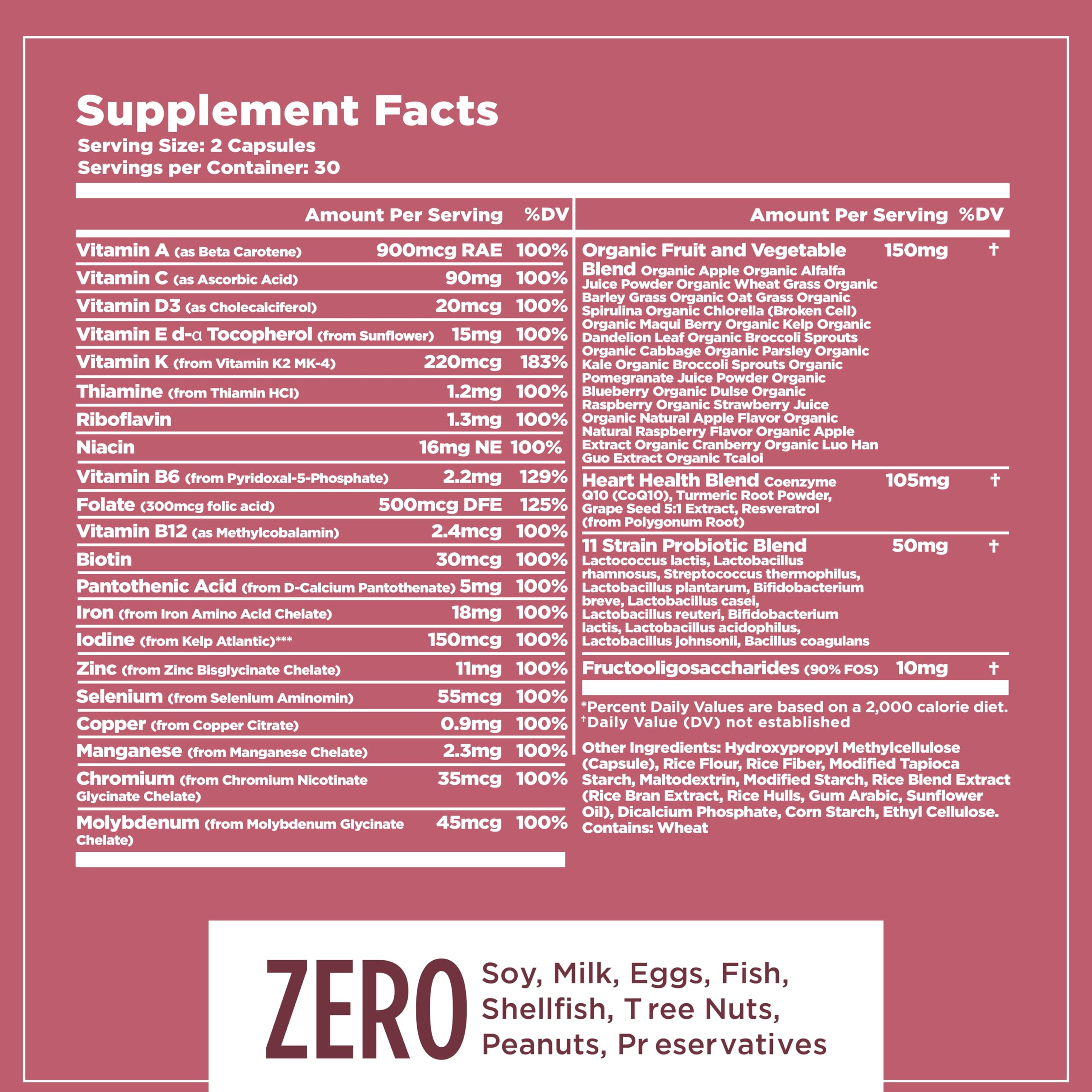 Nuvana Multifood Whole Food Multivitamin for Women | 21 Organic Fruits & Vegtables | Tumeric Boosts Energy, Supports Gut & Immune Health | Prebiotics & Probiotics | 60 Capsules