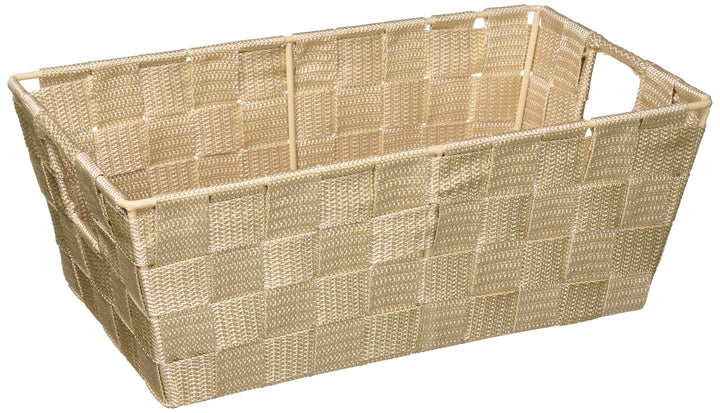 Simplify Small Shelf Woven Strap Tote | Decorative Storage Basket | Built in Handles | Organization | Closet | Bedroom | Bathroom | Nursery | Accessories | Toys | Gifts | 1 Pack | Ivory