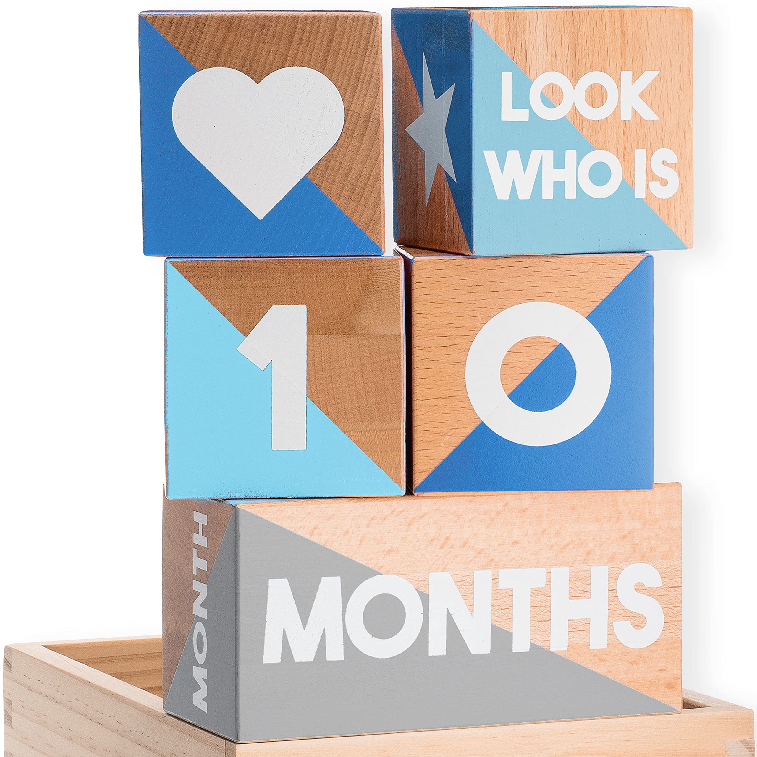 Tykeroo Baby Monthly Milestone Blocks — Cute Nursery Decor — Lovely Newborn Photography Props — Baby Shower Gifts (Blue & Gray)