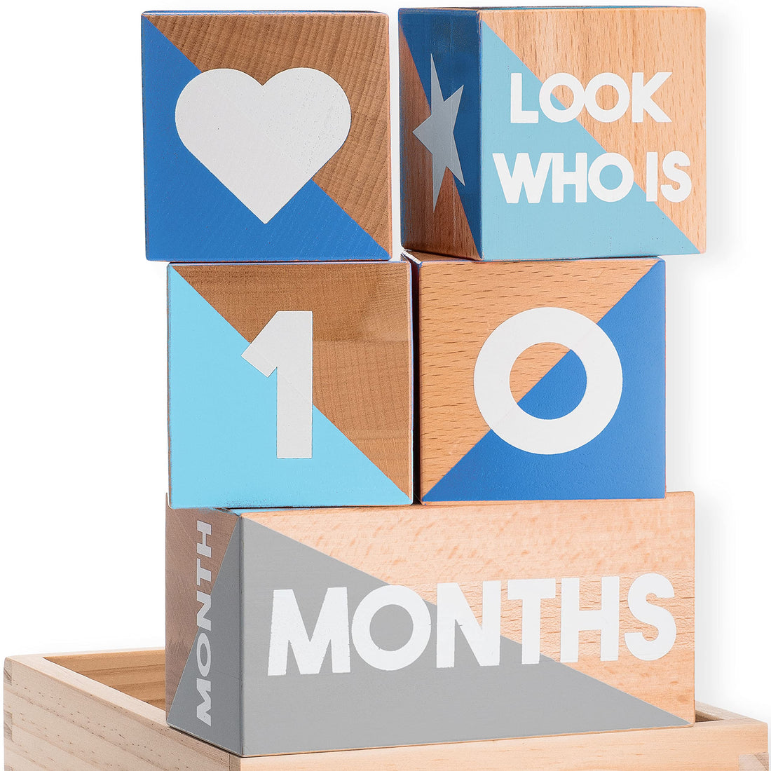 Tykeroo Baby Monthly Milestone Blocks — Cute Nursery Decor — Lovely Newborn Photography Props — Baby Shower Gifts (Blue & Gray)