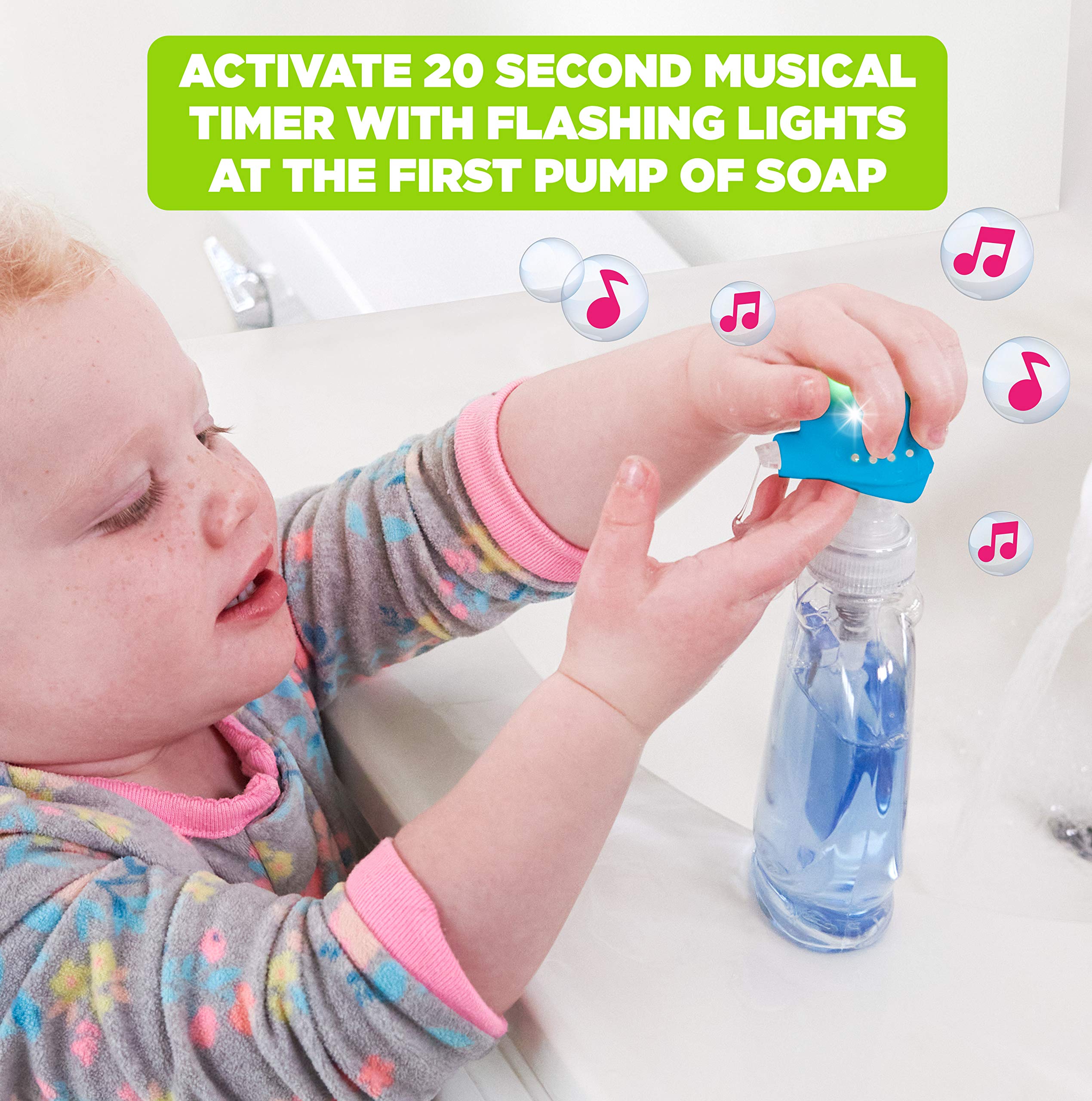 Baby Shark Musical Soap Pump Topper and Timer for Kids Hand Washing, Blue, 2 Pack