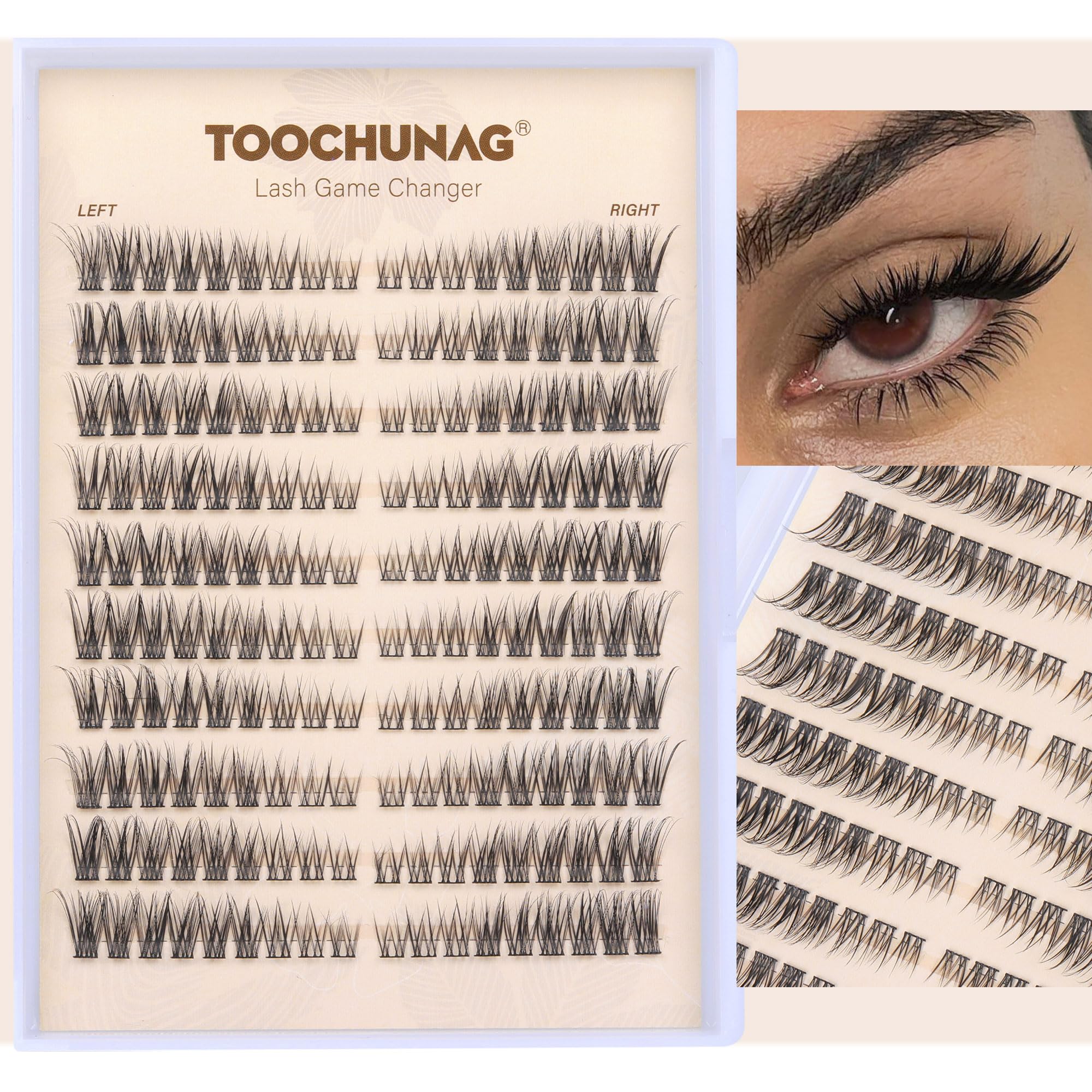 Natural Lash Clusters Wispy Eyelash Clusters C Curl Left&Right Cluster Eyelashes Extensions 180pcs Cluster Lashes DIY Individual Lash Extension Thin Band Cat Eye Lashes by TOOCHUNAG