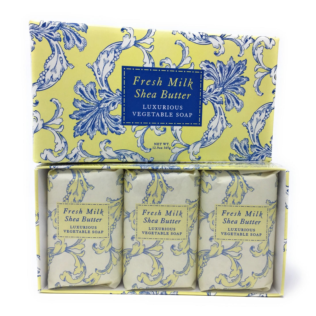 Fresh Milk Shea Butter Luxurious Spa Soap Set by Greenwich Bay Trading Co. Individually Wrapped 3 x 4.3 oz in Gift Box