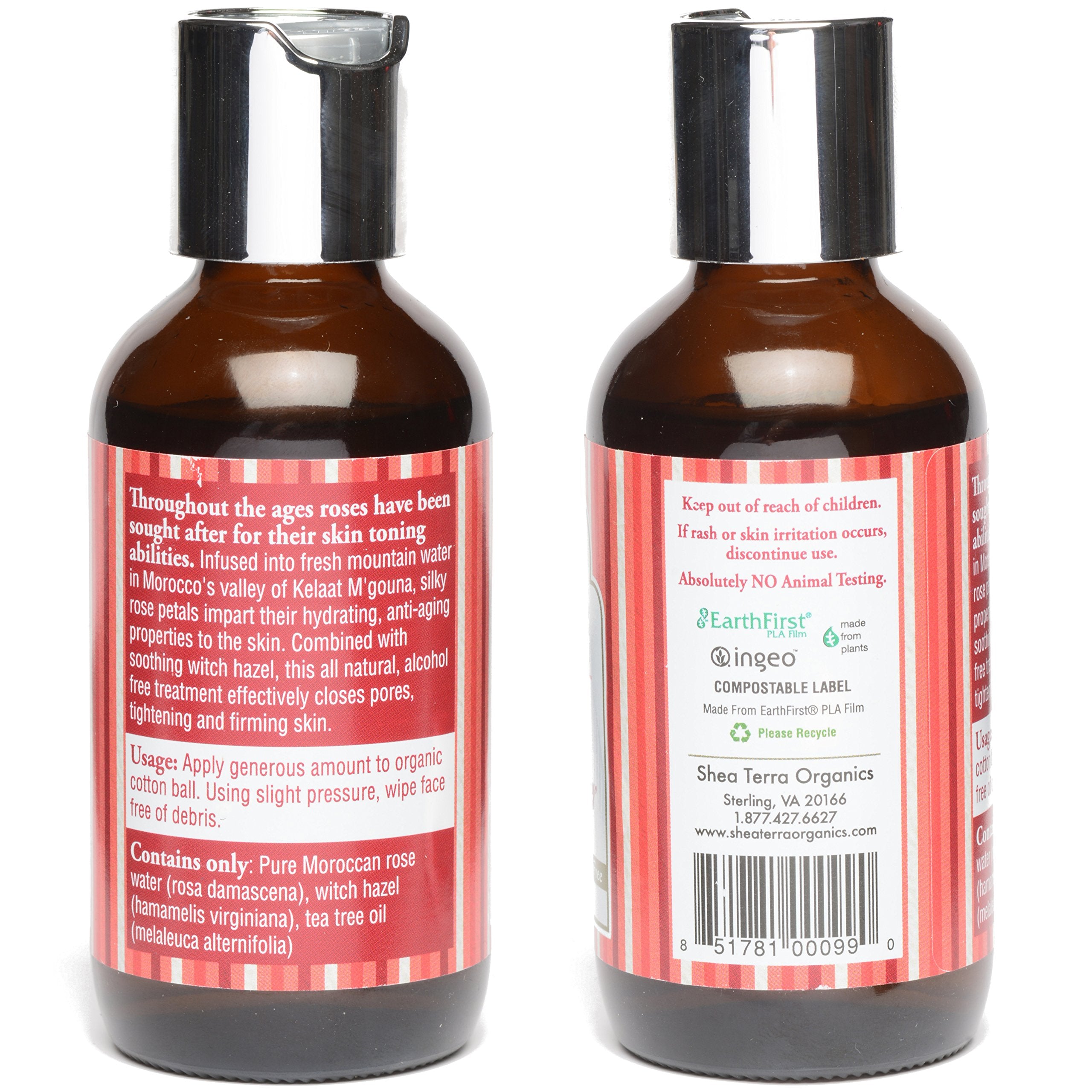 Shea Terra Organics Moroccan Rose Water Witch Hazel | Hydrating Facial Toner to Nourish Skin and Tighten Pores without Drying Skin - Paraben and Alcohol Free - 4 oz