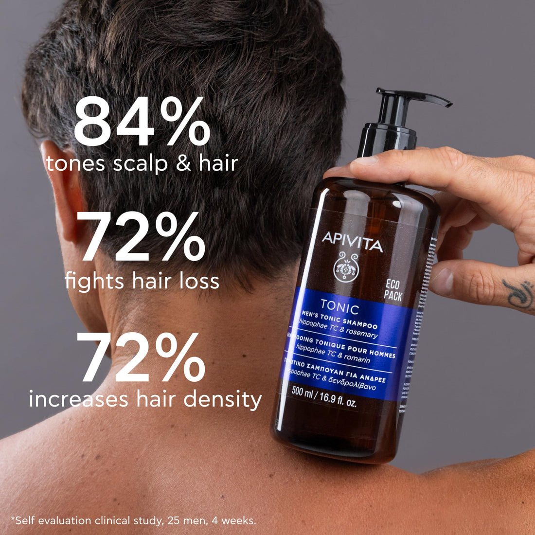 Apivita Tonic Shampoo for Men Thinning Hair 500ml - Natural Hair Strengthening Shampoo with Patented Hippophae Tonic Complex, Rosemary and Propolis - Promotes Healthy Hair Growth, Strengthens