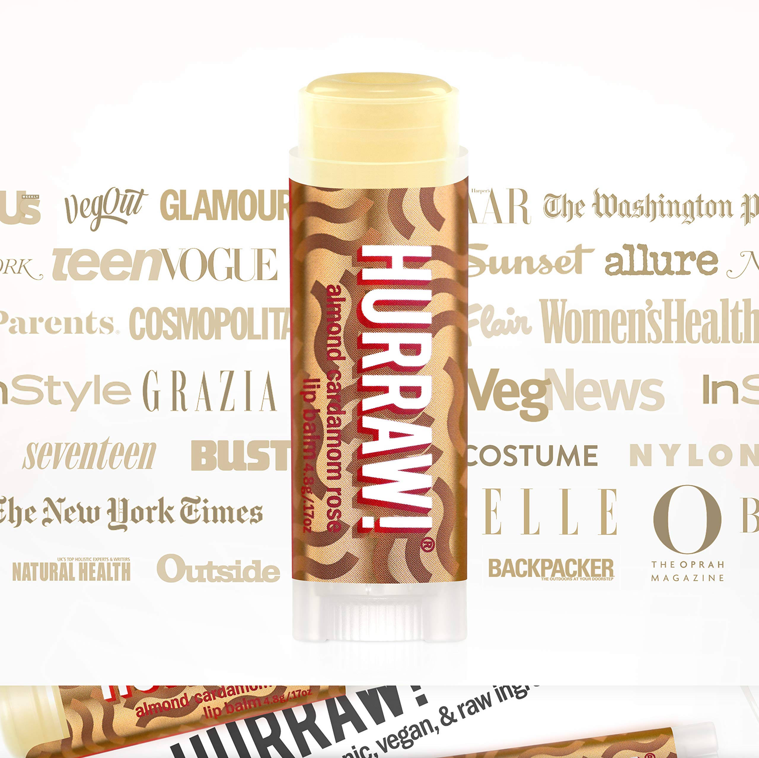 Hurraw! Almond, Cardamom, Rose (Vata) Lip Balm, 3 Pack: Organic, Certified Vegan, Cruelty and Gluten Free. Non-GMO, 100% Natural Ingredients. Bee, Shea, Soy and Palm Free. Made in USA