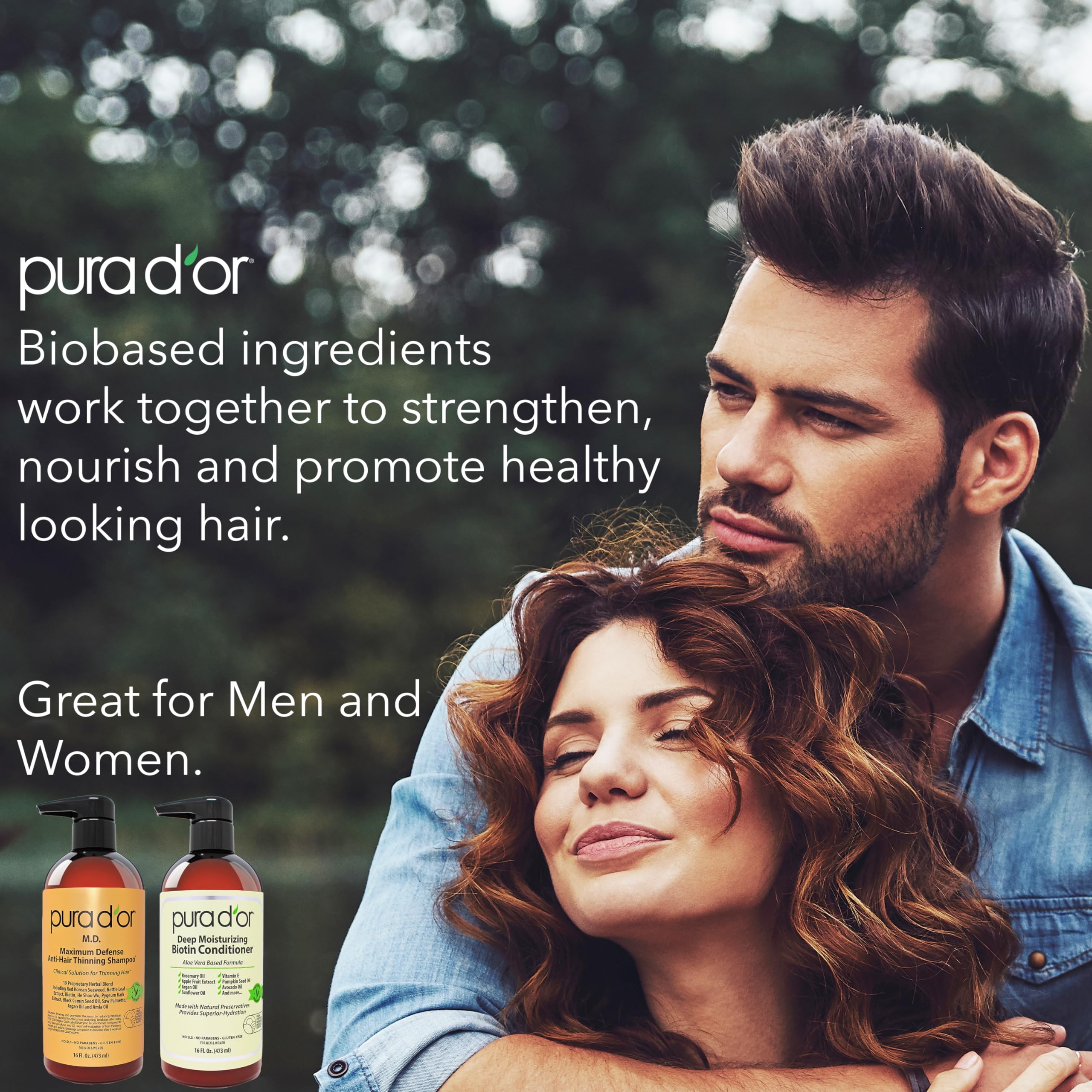PURA D'OR MD Anti-Thinning Biotin Shampoo & Conditioner Set (16oz x2) Maximum Defense Coal-Tar Strong Scented Hebal Blend Hair Thickening Products For Women & Men, Daily Shampoo For Scalp Health