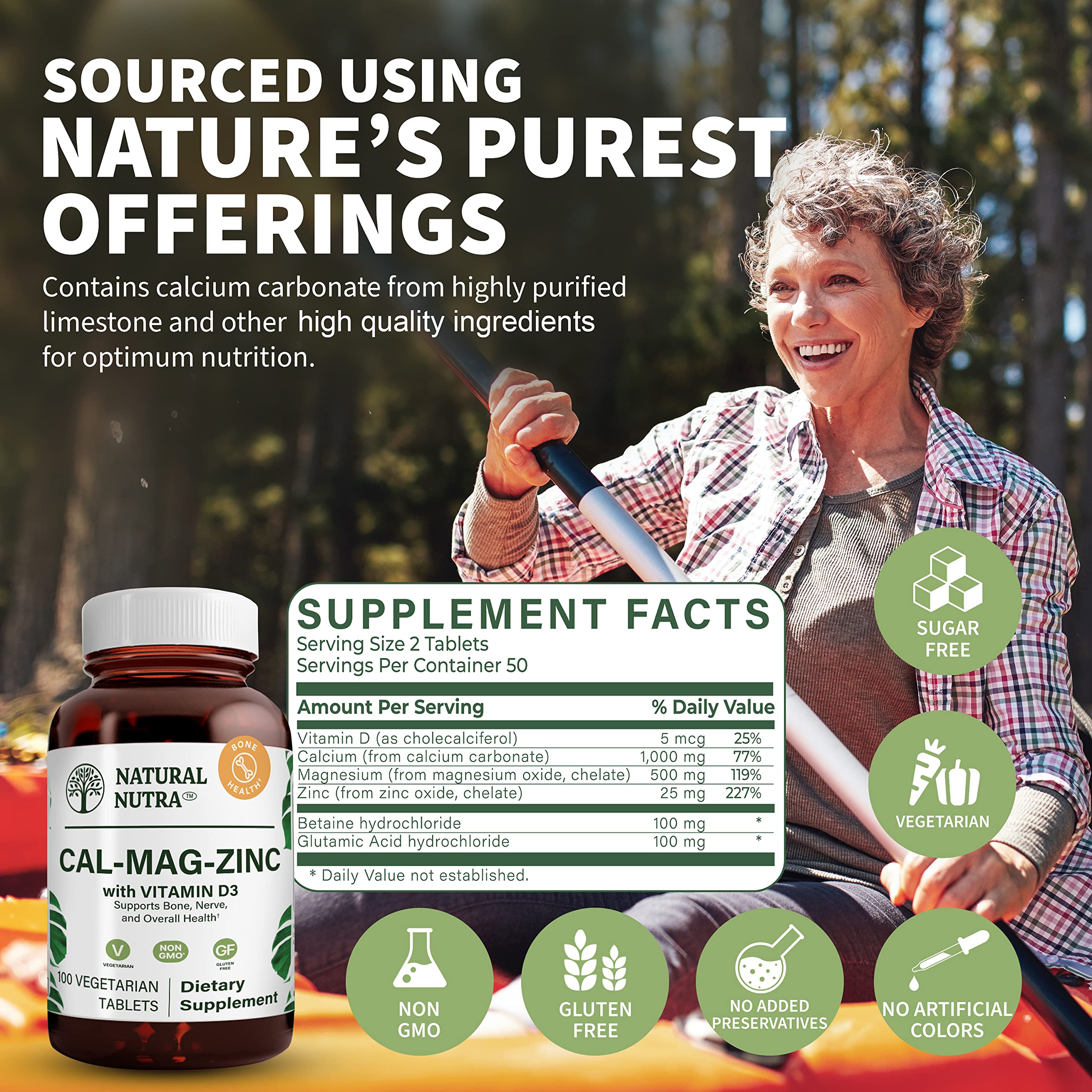 Natural Nutra Calcium Magnesium Zinc (Cal-Mag Zinc) Supplement with Vitamin D3 for Bone Strength, Helps Improve Digestion, Health Gluten Free and Sugar Free, Essential Mineral Complex (100 Count)