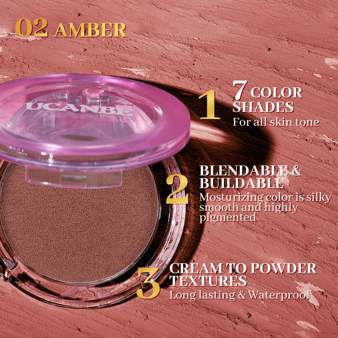 UCANBEMAKEUP Matte Cream-To-Powder Blush Makeup Palette, Highly Pigmented Lightweight Blush for Cheek and Eye, Blendable Flawless Velvety Coverage Face Blushes Make up 0.25 Ounce, Amber