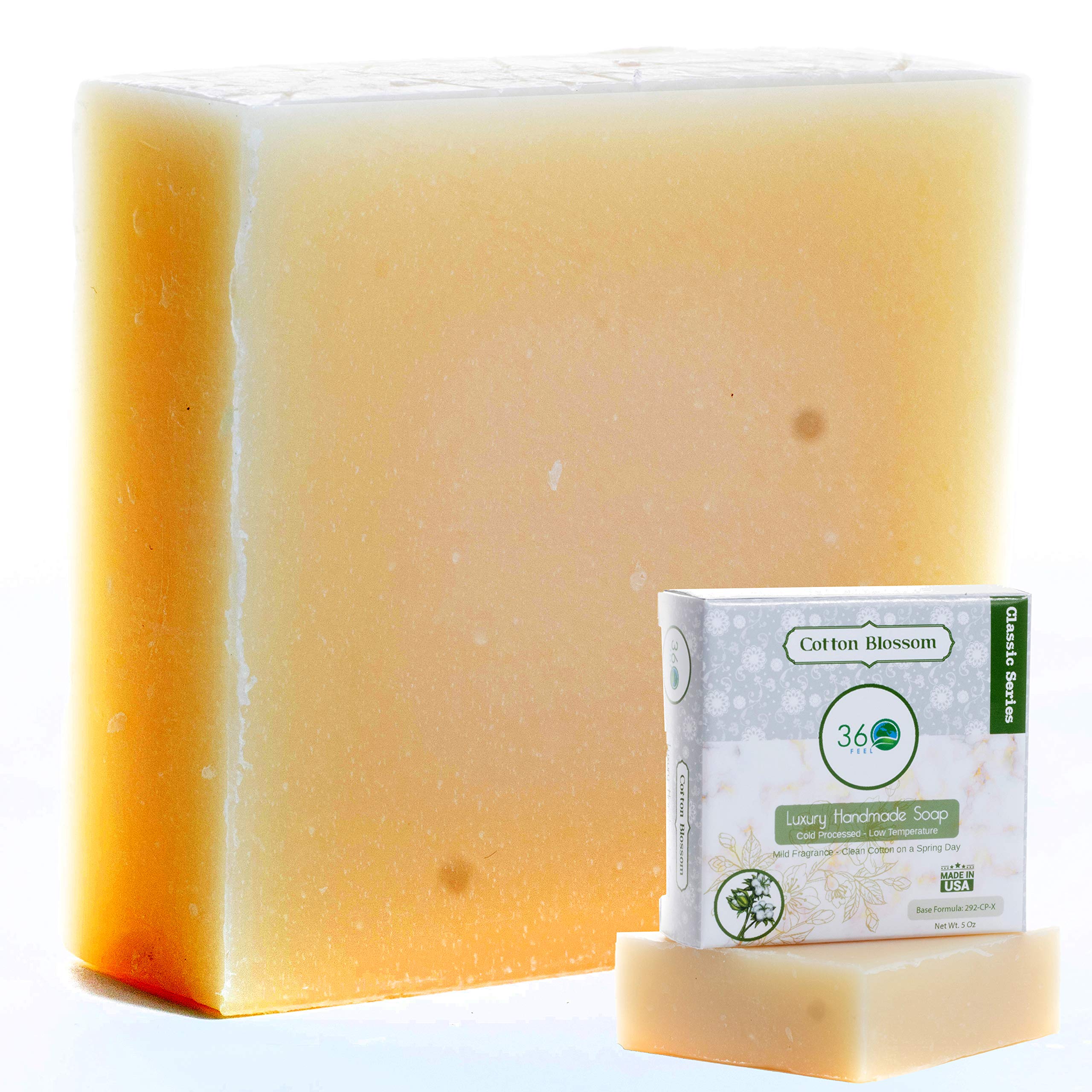 360Feel Clean cotton Soap 5 oz Castile Handmade Soaps -Refreshing Spring scent- Essential Oil Natural Mans Soap bar- Anniversary Wedding Gifts- Made in USA-Gift ready Cotton Blossom
