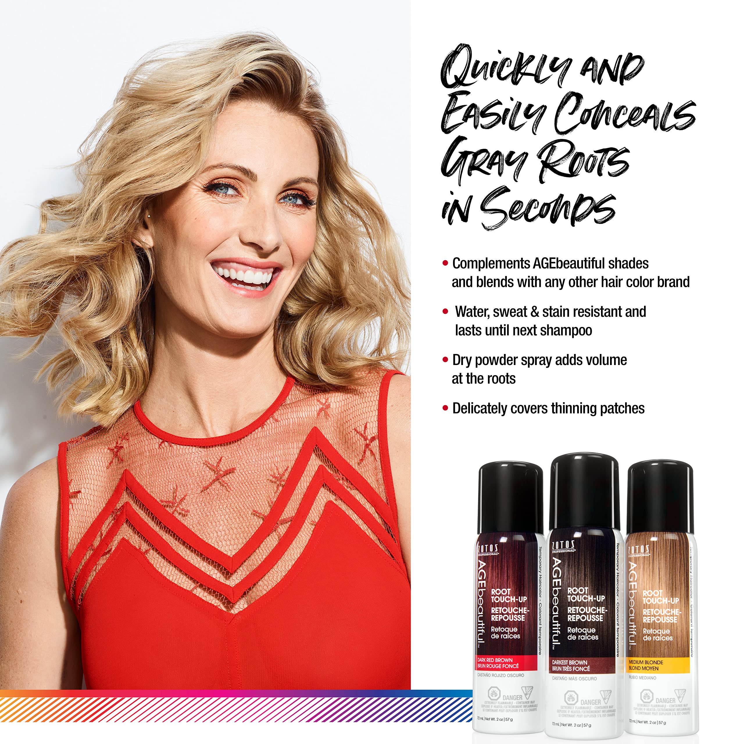 AGE beautiful Root Touch Up Hair Color Spray | Touch-Up Gray Concealer | Temporary Cover Up | Adds Volume & Covers Thinning Patches | Water, Sweat, Stain Resistant | Darkest Brown | 2 Oz