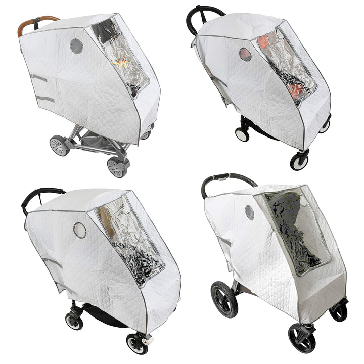 Masirs Baby Stroller Rain Cover - Universal Size, Provides Extra Warmth & Shields Child from Wind & Rain. Mesh Material for Ventilation & Reflective Trimming for Night Visibility. (White, Quilted)