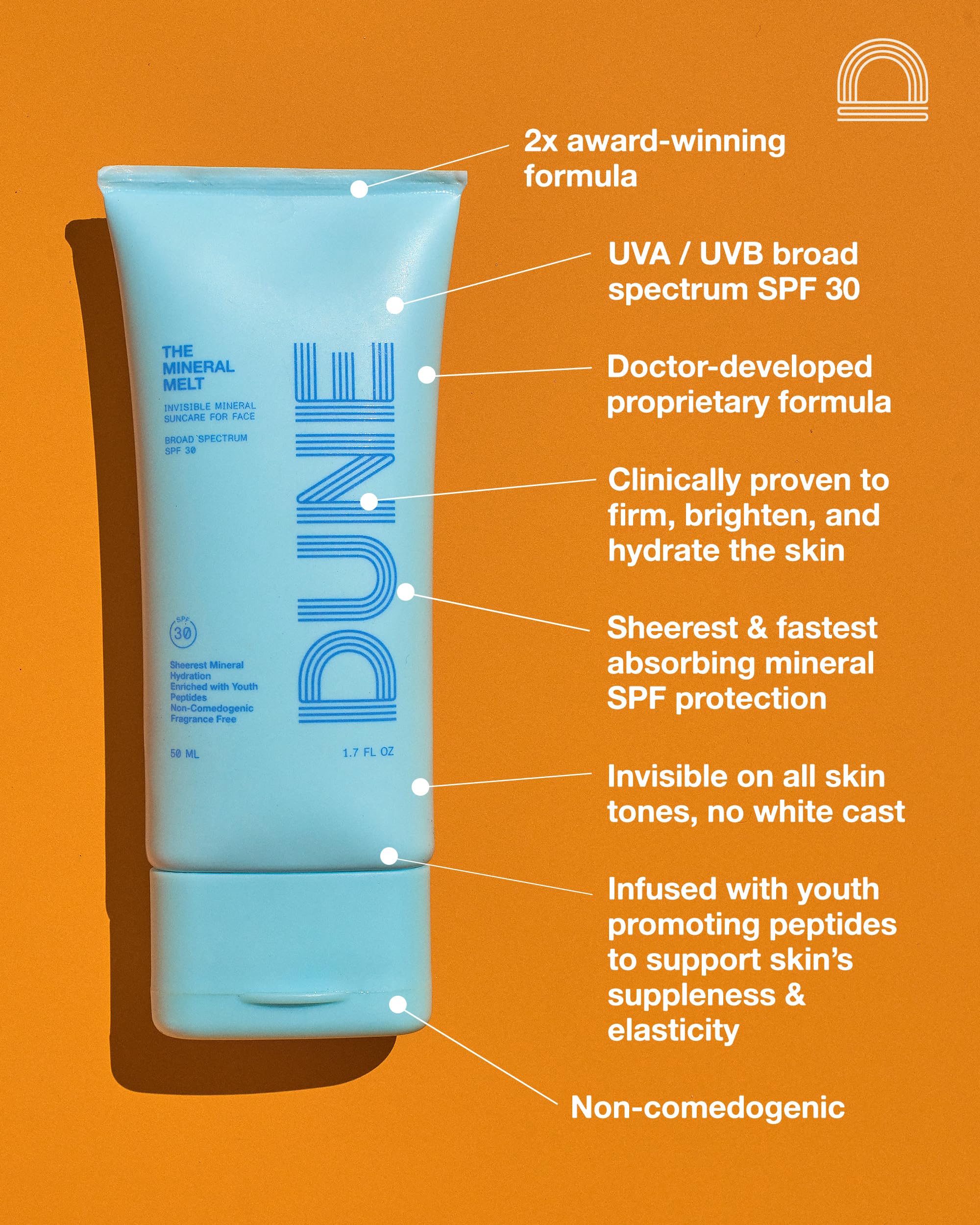 The Mineral Melt - Clear Mineral Sunscreen For Face - Broad Spectrum SPF 30 Sunblock. Clinically-proven Anti-Aging, Sun Protector Hydrating, Skin-Brightenings, Fragrance Free (1.7 Fl Oz)