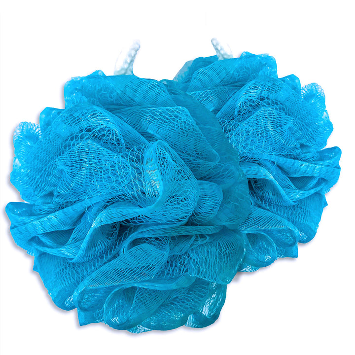 Loofah - Bath Body Scrub for Women and Men - Set of 2 XL 90g Blue Mesh Poufs