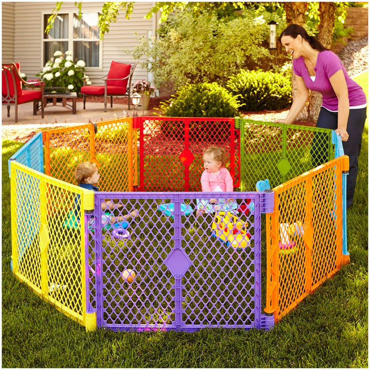 Toddleroo by North States Superyard Colorplay 8 Panel Free Standing Play Yard, Indoor or Outdoor Baby Playpen, Baby Gate. Made in USA. 6.5 feet corner to corner play pen (26 Tall, Multicolor)