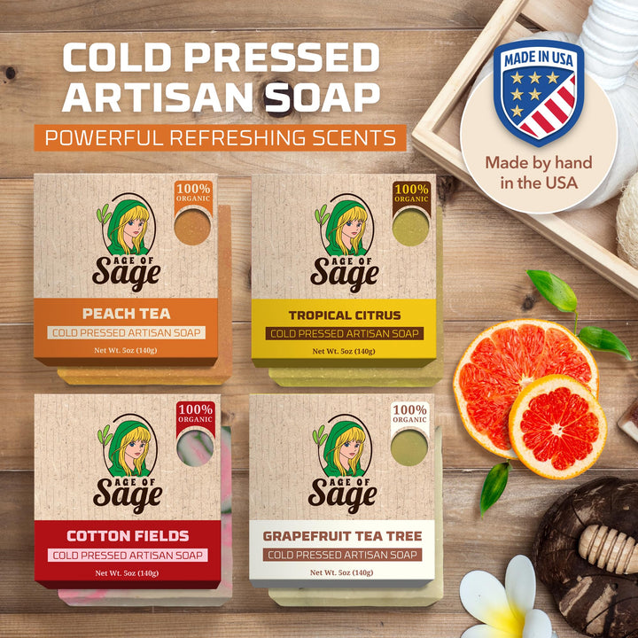 Age of Sage Natural Bar Soap Gift Set for Women Vegan Bath H made Cold Process Artisan with Essential Oil, Aromatic All Moisturizing Wash Soaps, Fragrant Victorian Scent (4 Pack) 1 Count (Pack of 4)