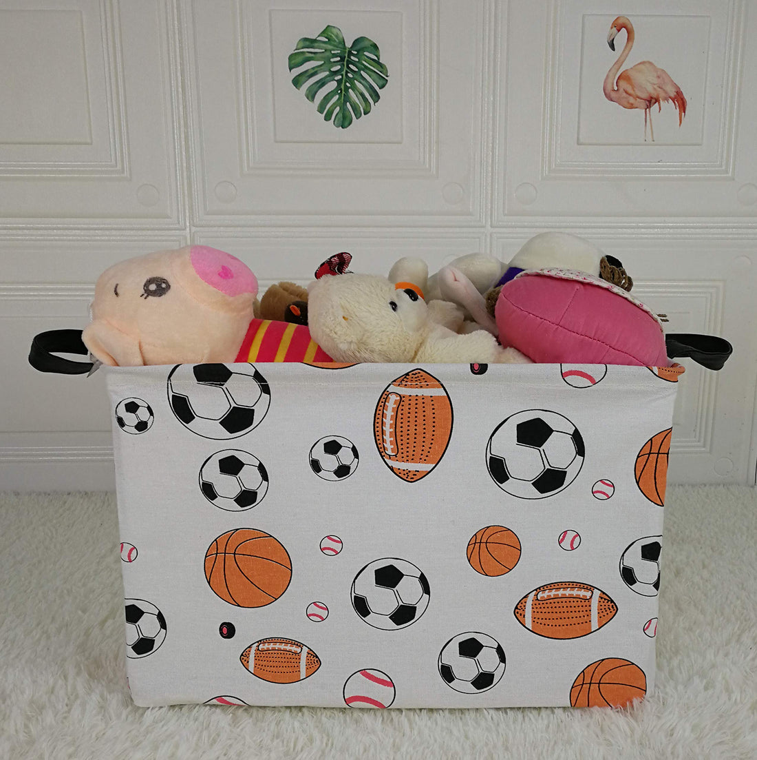 KUNRO Rectangle Toy Bin Waterproof storage organizer for Nursery Hamper Home decor Closet Kids Bedroom Laundry Baby Gift Shelf Baskets(Balls)