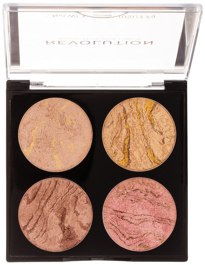 Makeup Revolution Cheek Kit, Face Bronzer & Highlighter Palette, Highly Pigmented Shimmer Formula, 4 Shades, Fresh Perspective, 8.8g
