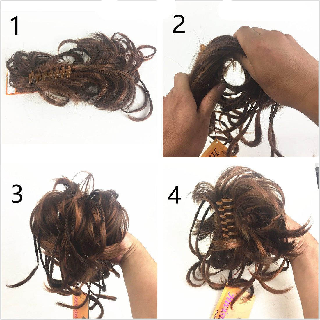 #2 Black : Lydell 12inch Short Ponytail Hair Extension Handmade Braid Synthetic Hair-Piece with Jaw Claw Adjustable Messy Style (#2 Black)