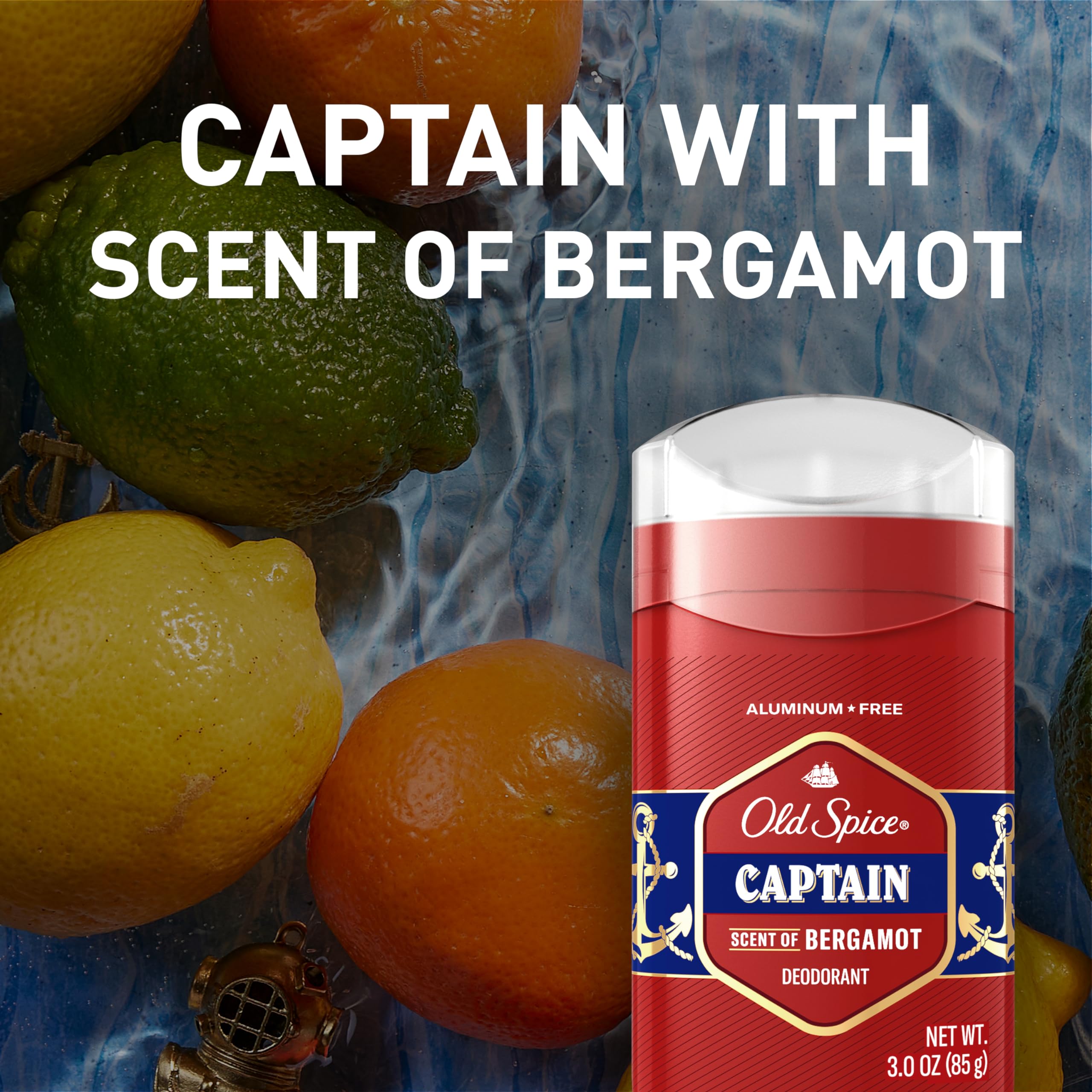 Old Spice Aluminum Free Deodorant for Men, 24/7 Odor Protection, 24/7 Freshness & Lasting Scent, Captain with Bergamot Scent, 3.0 oz (Pack of 2)