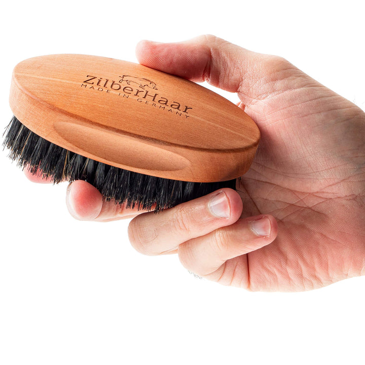 ZilberHaar - Men's Slanted Bristle Hair and Beard Brush - Natural Boar and Pearwood Military Style