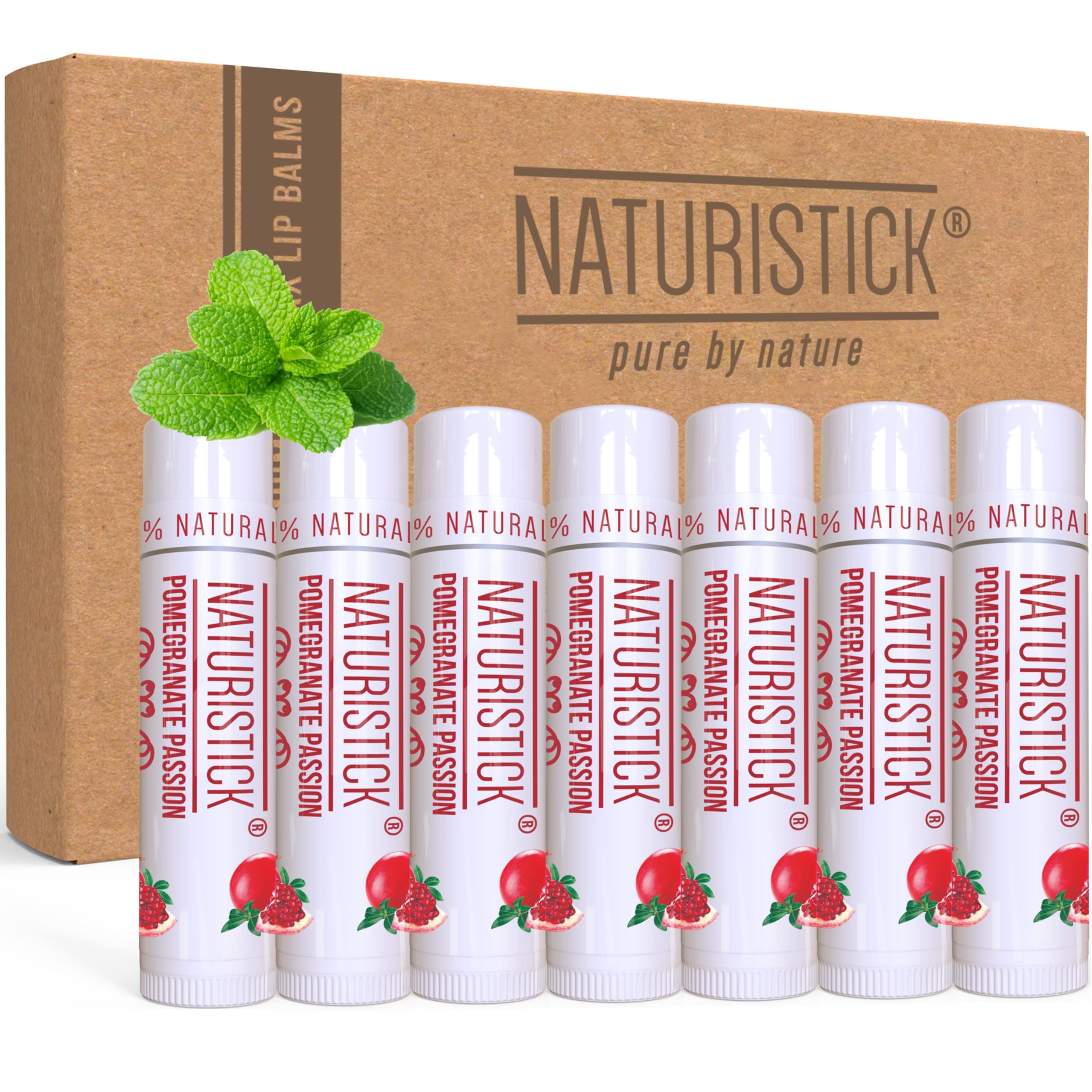 Pomegranate 7 Pack: Pomegranate Lip Balm Gift Set (7 Pack) By Naturistick. Best All Natural Beeswax Healing Chapstick For Dry, Chapped Lips. With Aloe Vera, Vitamin E, Coconut Oil