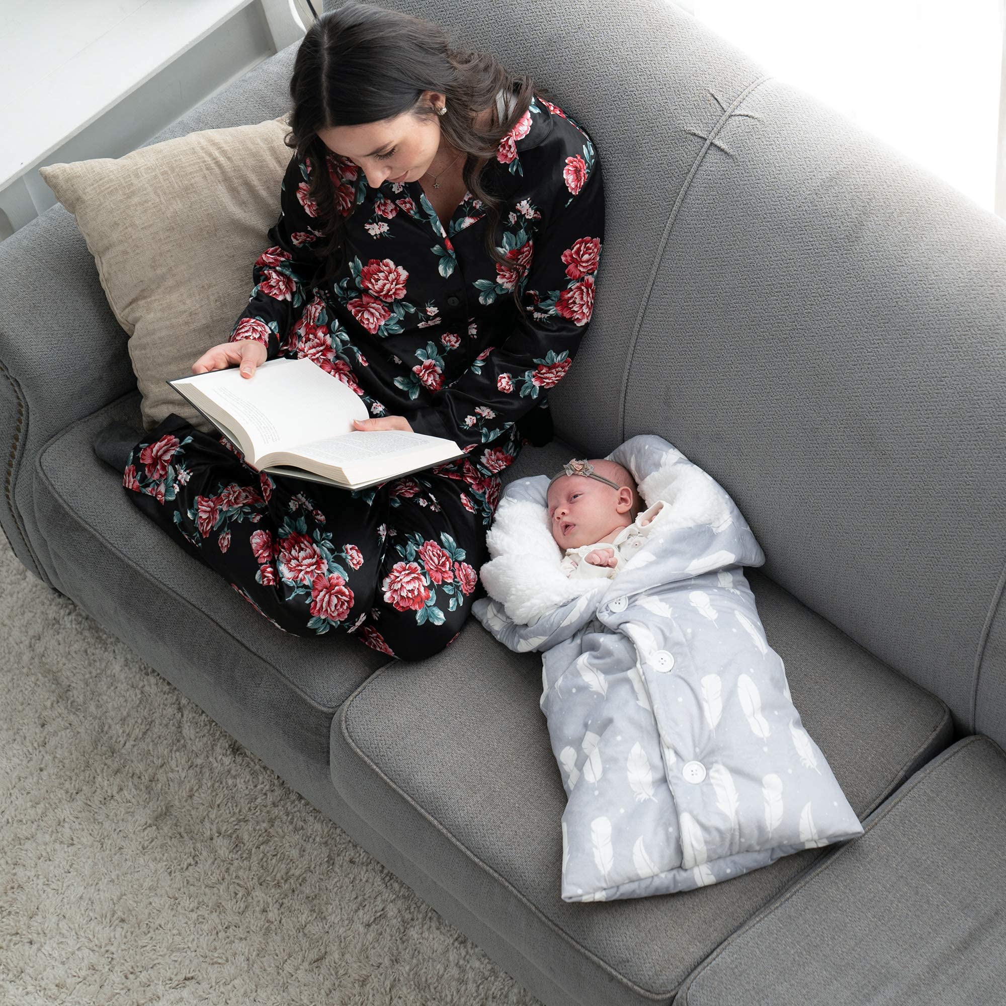 Snuggle Baby The Swaddle Blanket - Boho Feathers - Sleep Swaddle Blankets For Baby Boy & Girl - Infant Sleep Sack 0-3 Months - Newborn Wrap Swaddle Blanket - Newborn Essentials For Baby