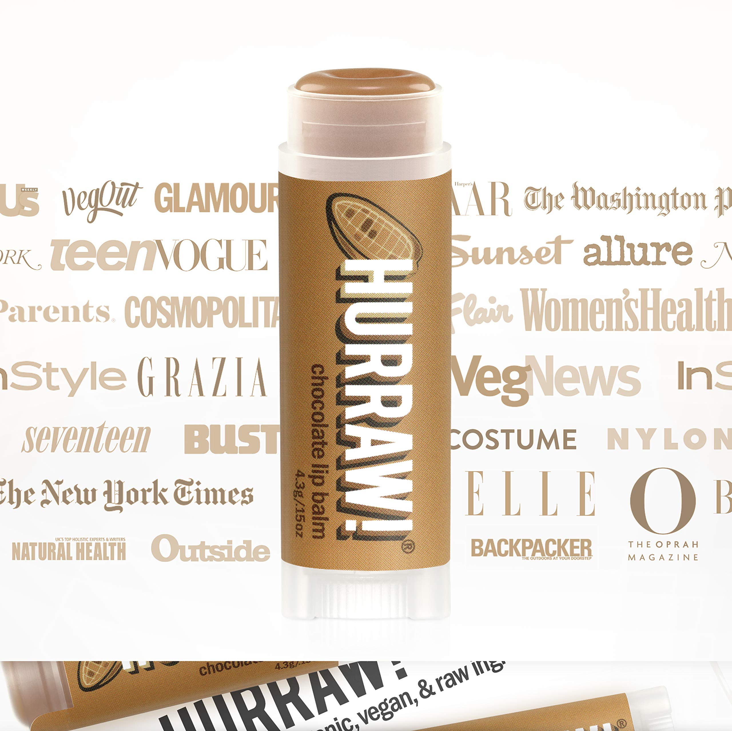 Hurraw! Chocolate Lip Balm, 3 Pack: Organic, Certified Vegan, Cruelty and Gluten Free. Non-GMO, 100% Natural Ingredients. Bee, Shea, Soy and Palm Free. Made in USA