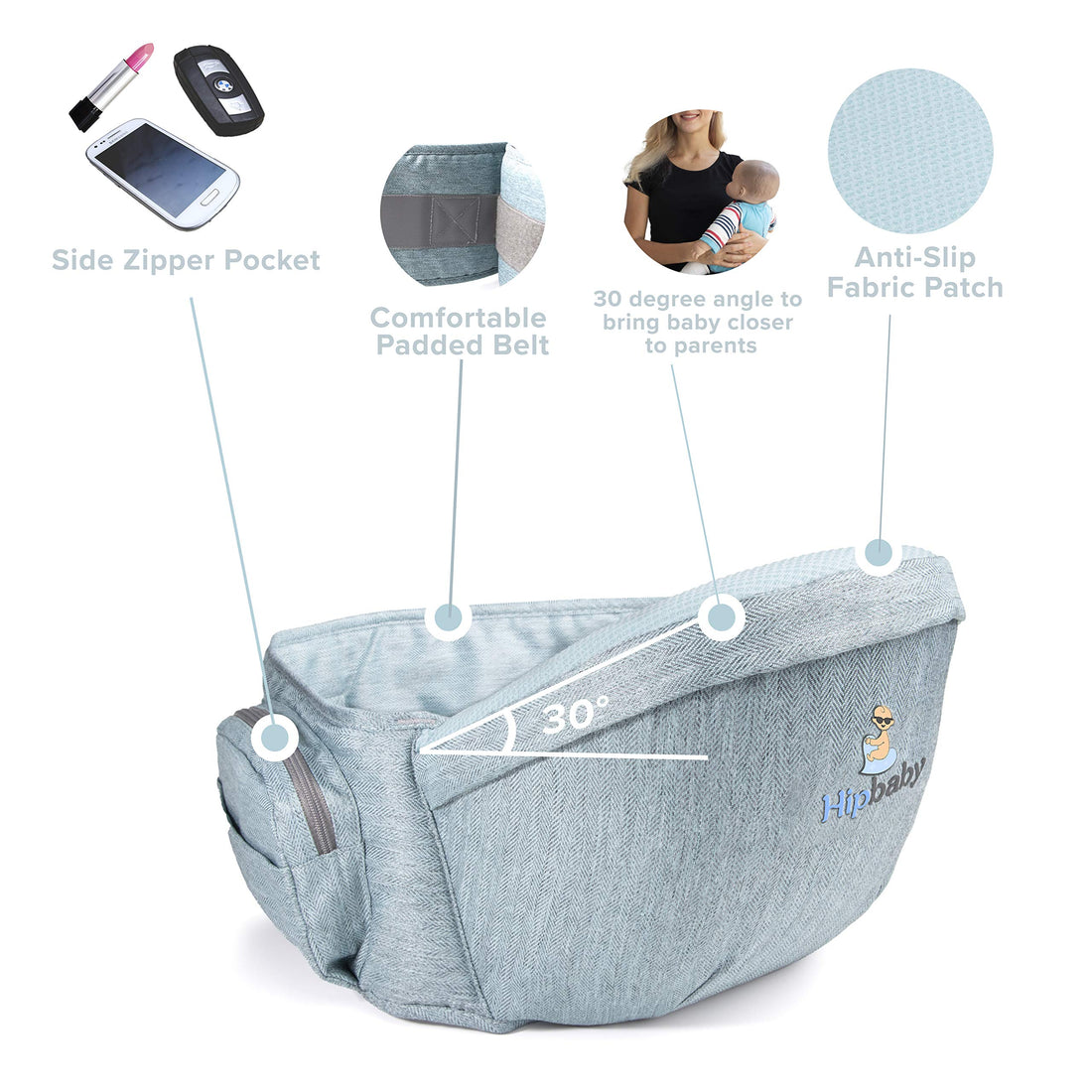Premium Baby Hip Carrier – Baby Hip Seat Carrier – Safety Certified – Anti-Slip Fabric – Adjustable Strap – Side Pocket – Comfortable Padded Design – Healthy Hip – Ideal for Baby Shower, New Parents