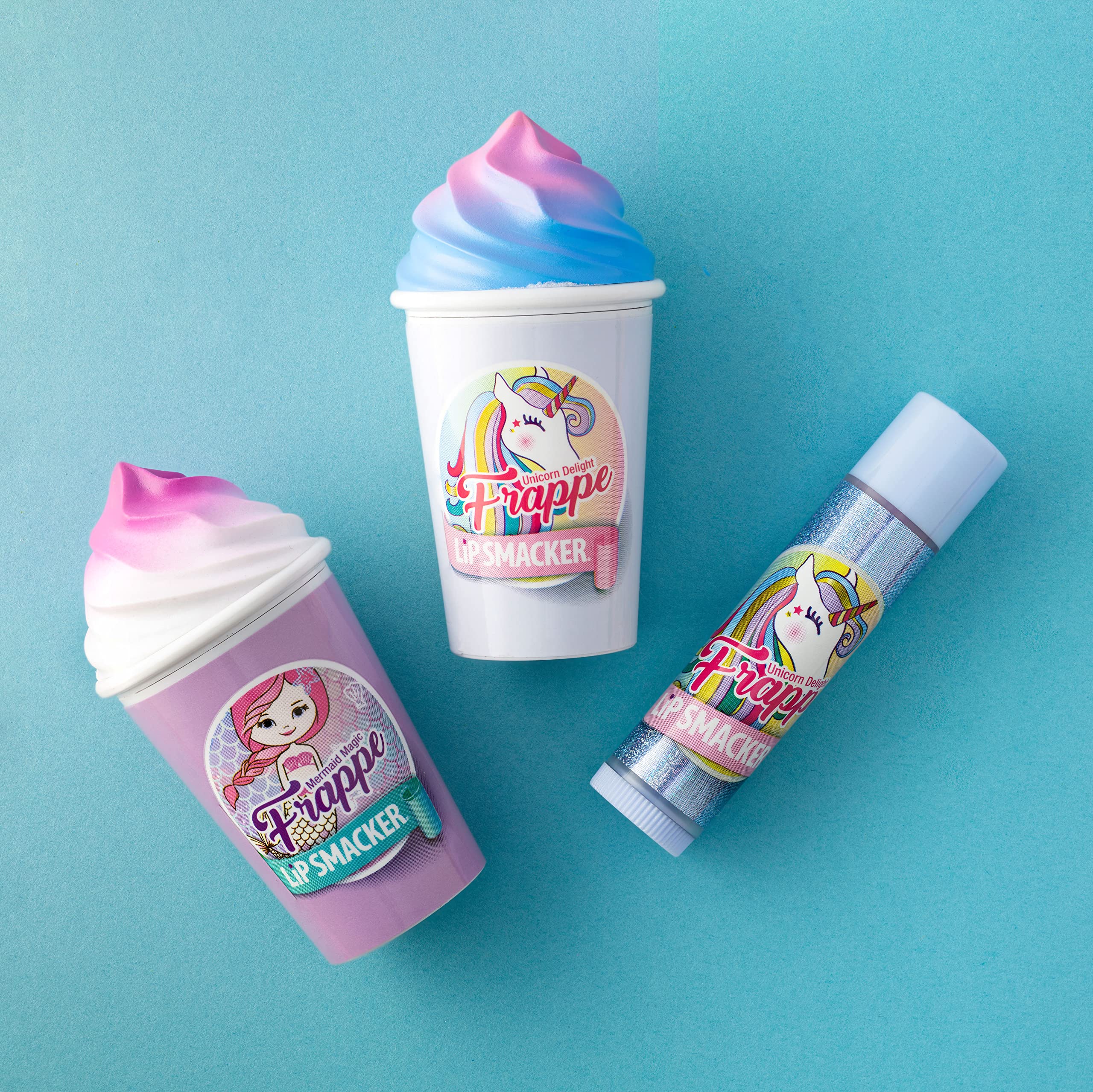 Lip Smacker Magical Frappe Collection 3 Pack Beverage Lip Balm- Unicorn & Mermaid Unicorn Delight / Mermaid Magic