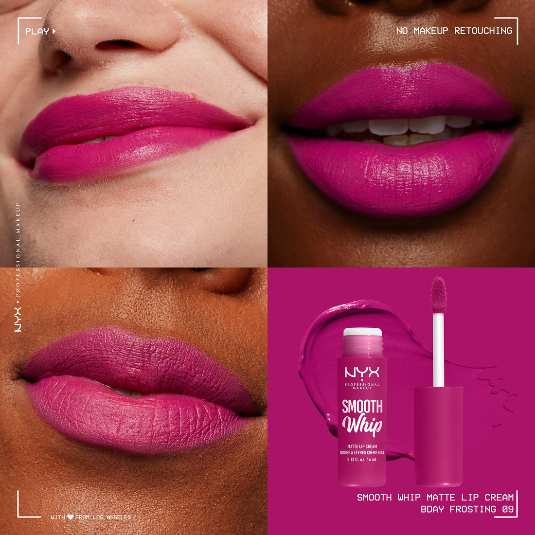 NYX PROFESSIONAL MAKEUP Smooth Whip Matte Lip Cream, Long Lasting, Moisturizing, Vegan Liquid Lipstick - Bday Frosting (Violet Red)