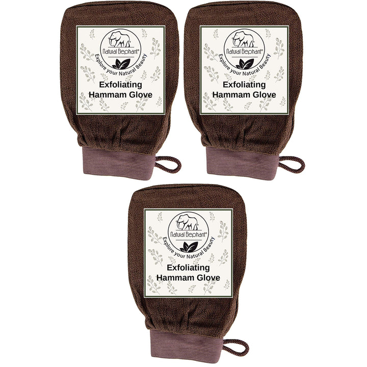 Natural Elephant Exfoliating Hammam Glove - Face and Body Exfoliator Mitt (Chocolate Brown (Pack of 3))