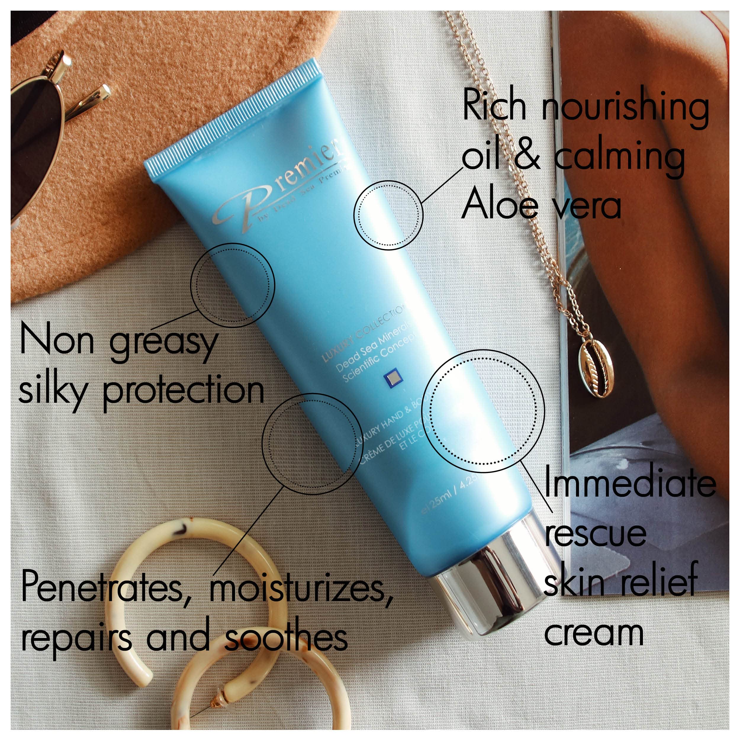 Premier Dead Sea Luxury Hand & Body Cream, hydrating, fast absorbing, no tackiness, relaxing , with witch hazel and vitamins 4.25fl.oz