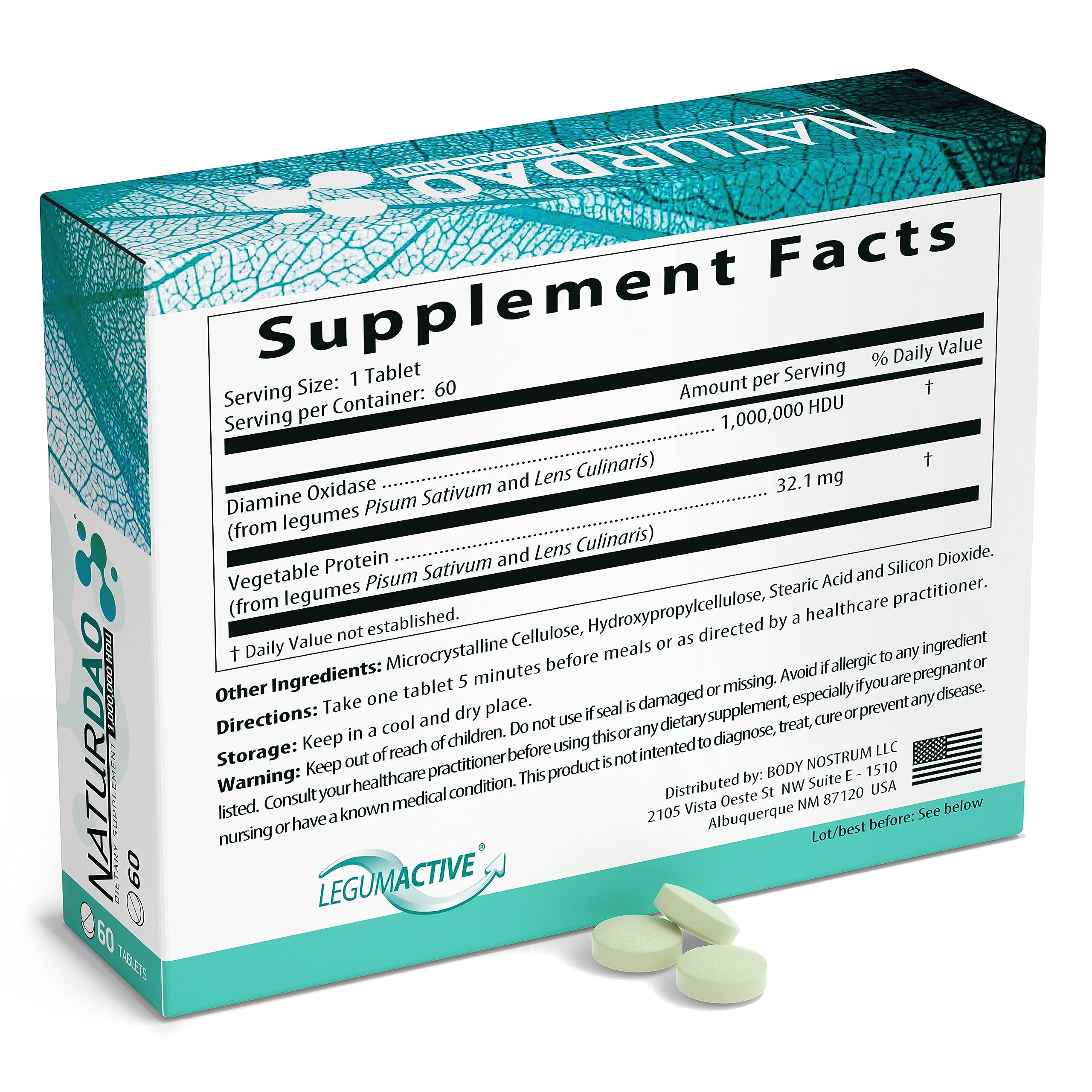 NATURDAO - 1,000,000 HDU - DAO Enzyme Supplement - Histamine Block - Diamine Oxidase - Food Intolerance - 60 Tablets