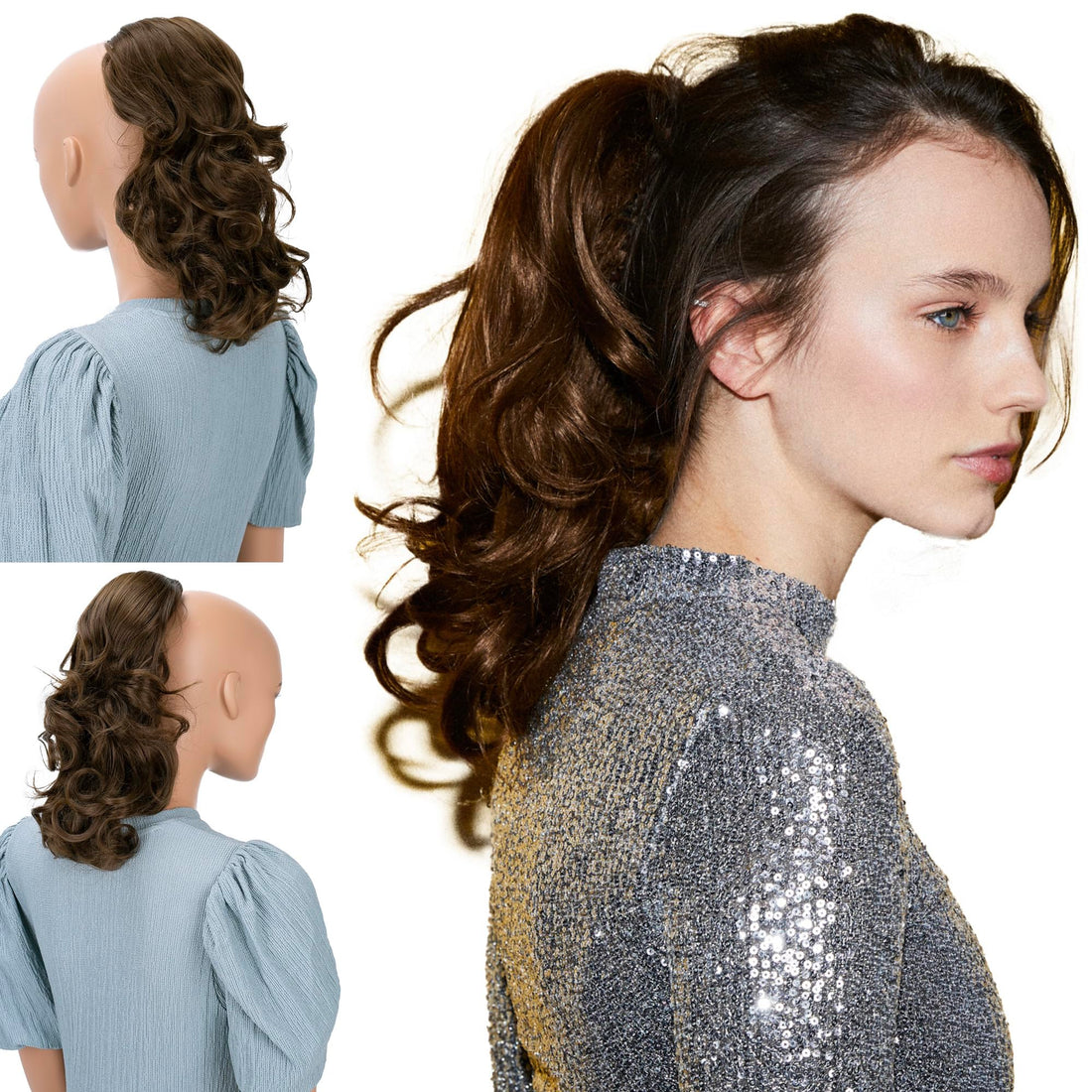 PRTTYSHOP Hair Piece Pony Tail Extension Draw String Voluminous Curly Heat-Resisting 14 brown # 9 PH204