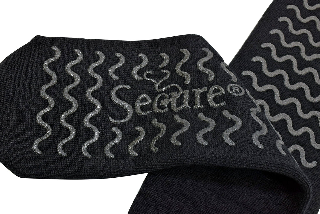 Secure (4 Pairs) Non Skid Socks with All-Around Grip Tread - Hospital Style for Elderly Fall Injury Prevention