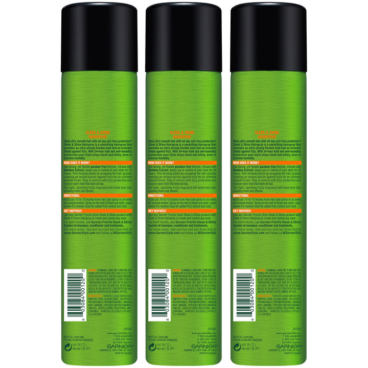 Garnier Fructis Style Sleek & Shine Hairspray, All Hair Types, 8.25 oz. (Packaging May Vary), 3 Count