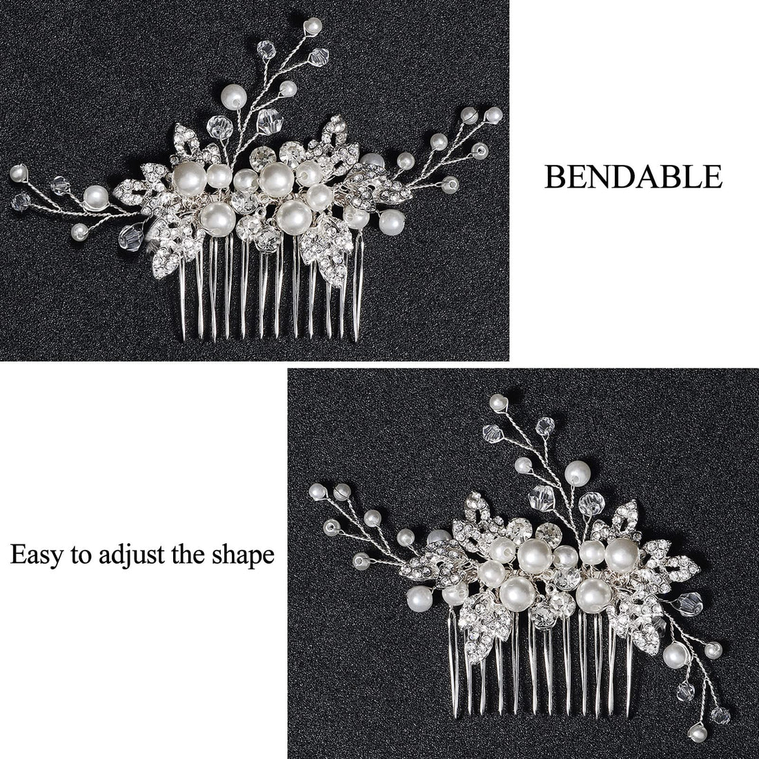 Sppry Bridal Hair Comb - Bendable Pearl Crystal Hair Accessory for Women at Wedding, Rose Gold