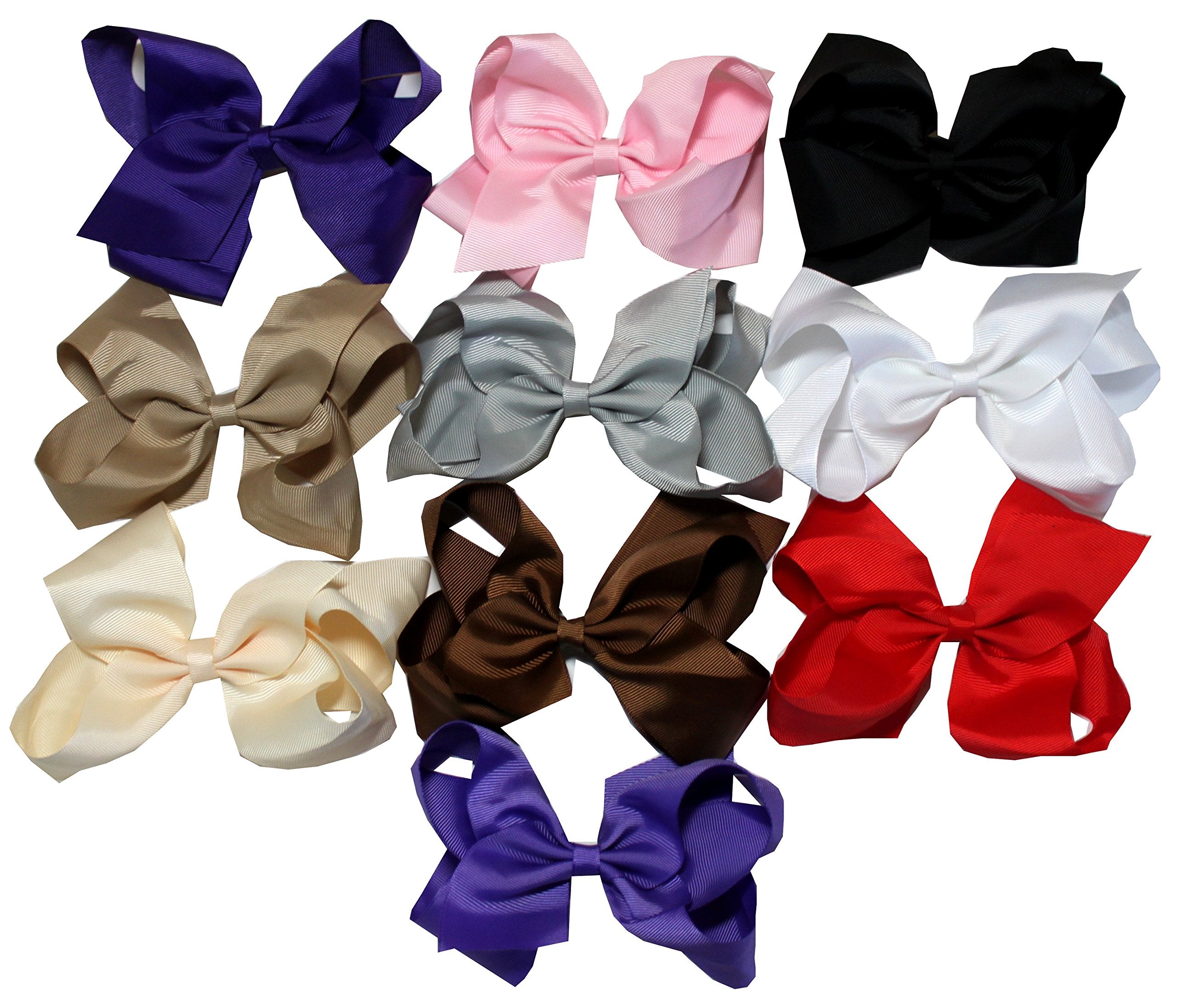K&M Large 6 Hair Bows with Alligator Clip Set of 10 Grosgrain Ribbon (Back to School in Style)
