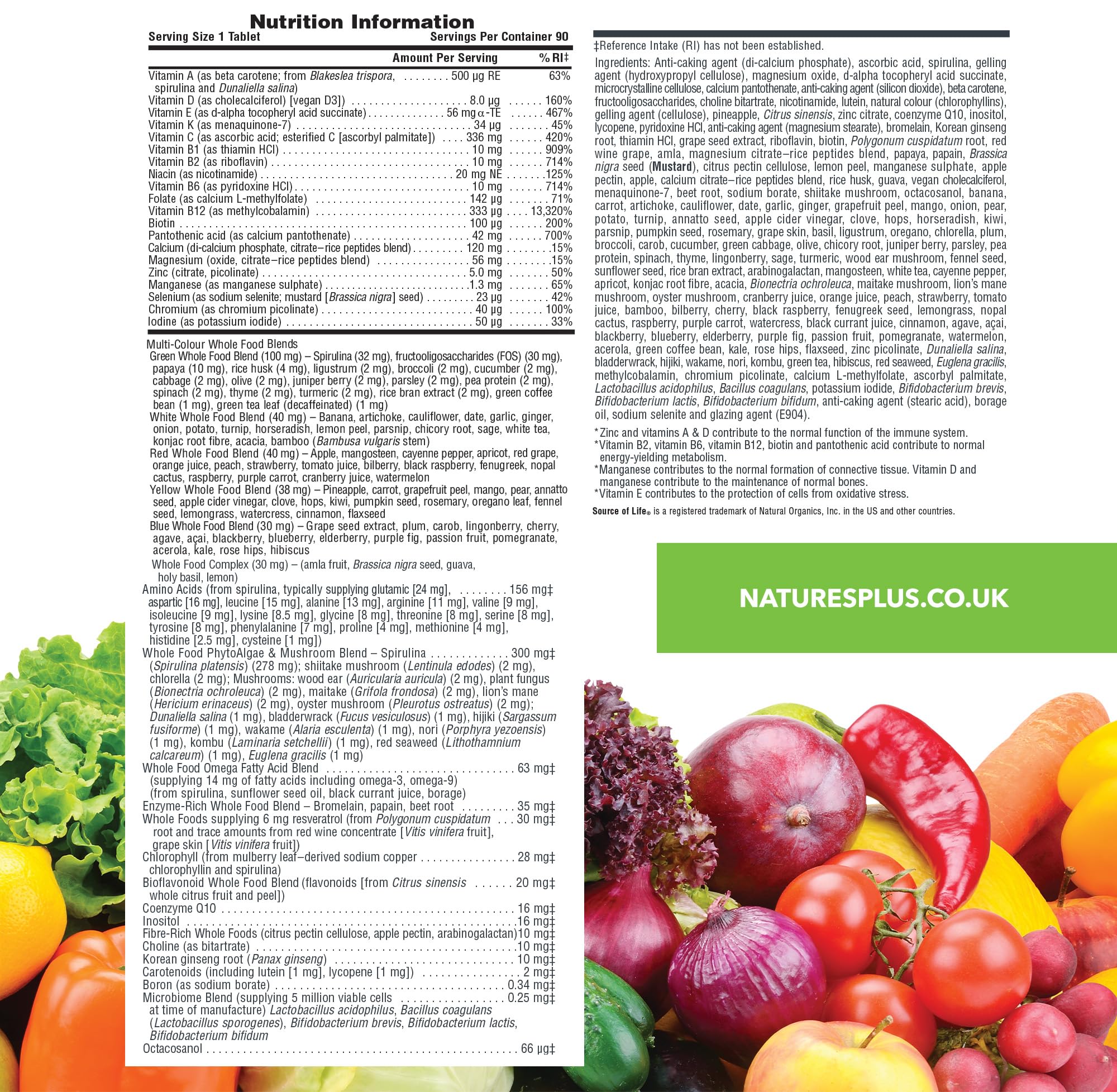 Natures Plus Source of Life Gold Multivitamin - 90 Tablets - with Vitamins D3, B12 & K2 - Blood, Bone & Immune Support - Vegetarian & Gluten Free - 30 Servings