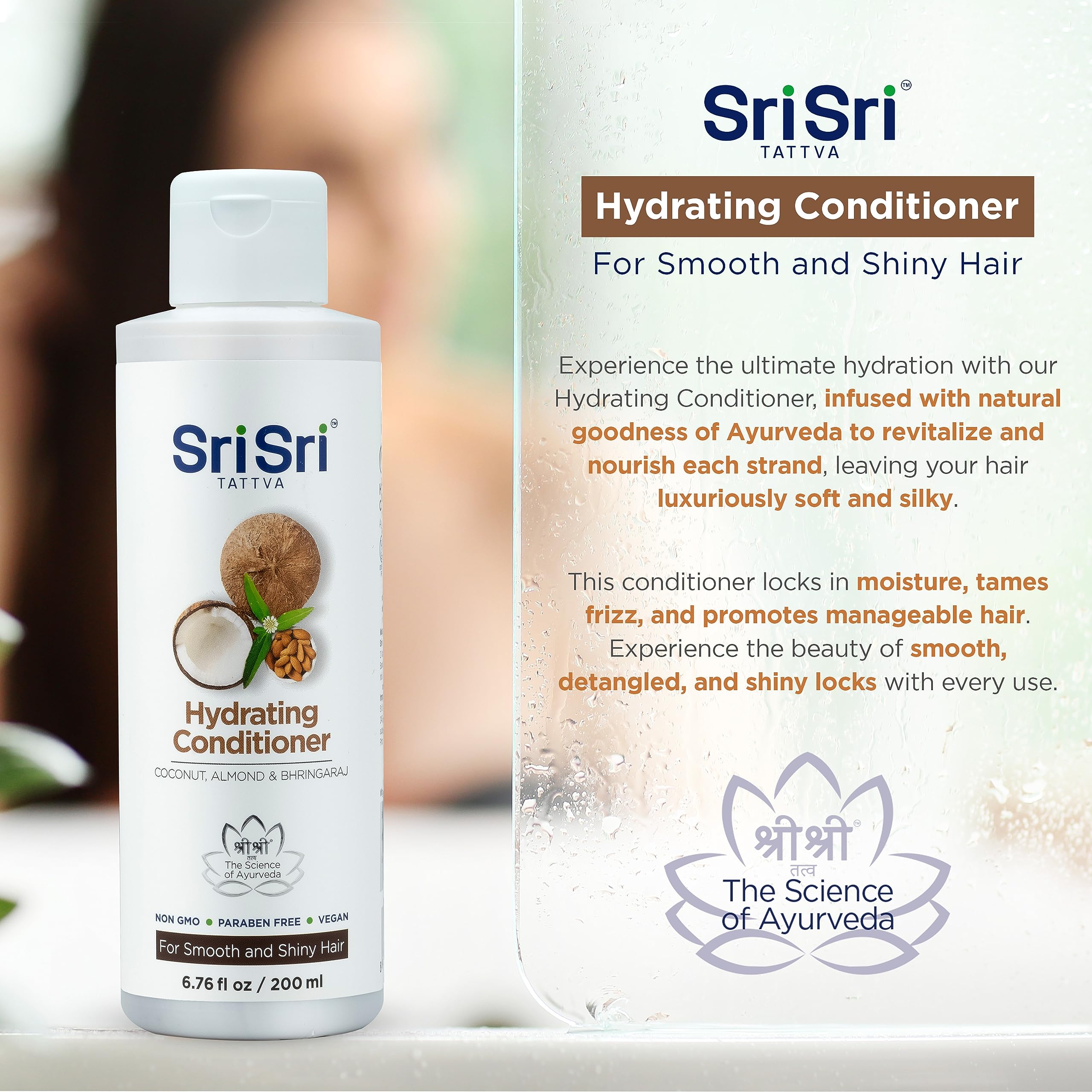 SRI SRI TATTVA Hydrating Conditioner for Smooth and Shiny Hair – Ayurvedic Hair Conditioner with Bhringraj and Aloe Vera to Restore Hair Shine and Moisture – Natural Hair Care Treatment (200 ml)