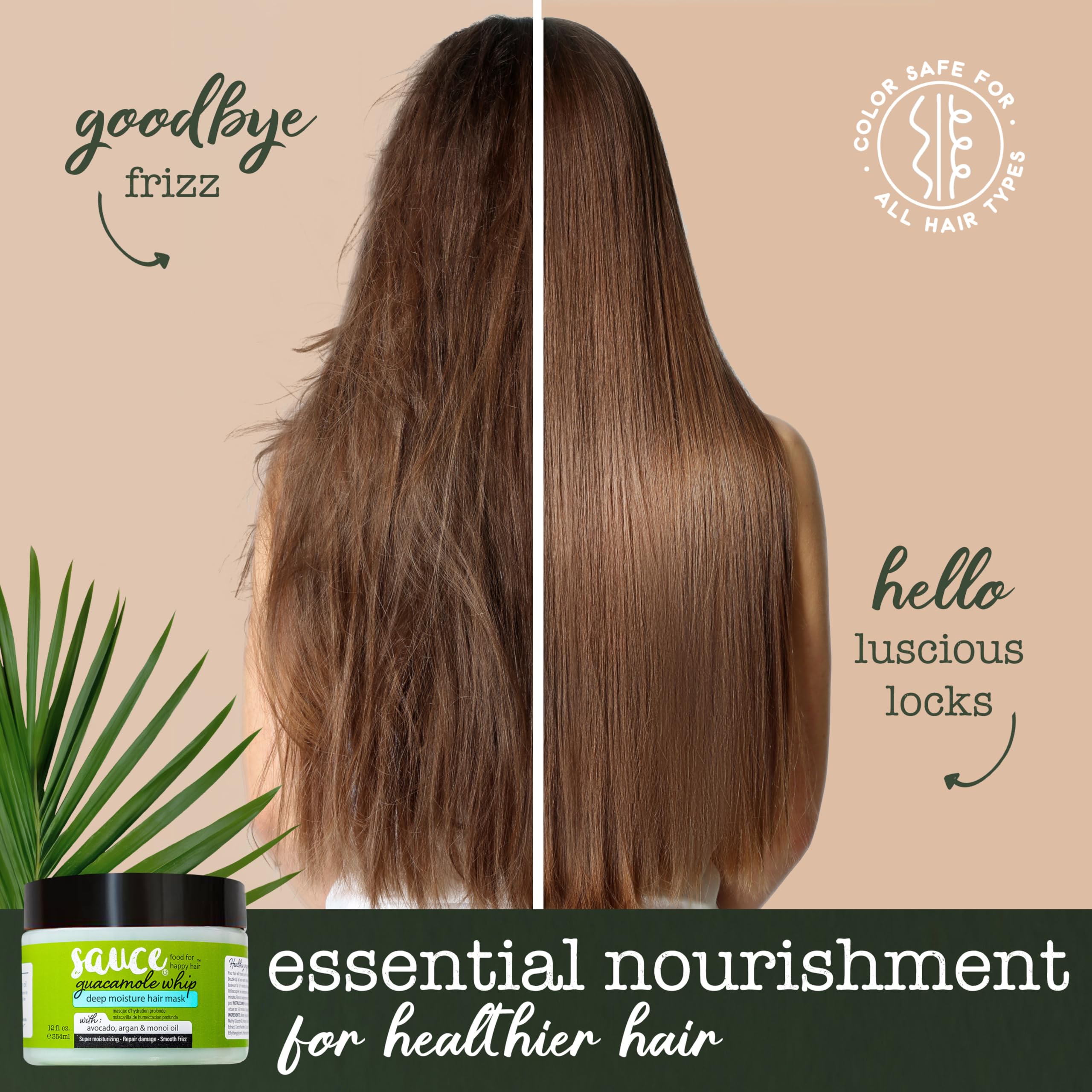 SAUCE BEAUTY Guacamole Whip Hair Mask - Deep Conditioning Hair Mask for All Hair Types w/Avocado, Honey & Argan Oil - 12 Fl Oz Hair Mask for Dry, Damaged & Frizzy Hair (Guacamole)