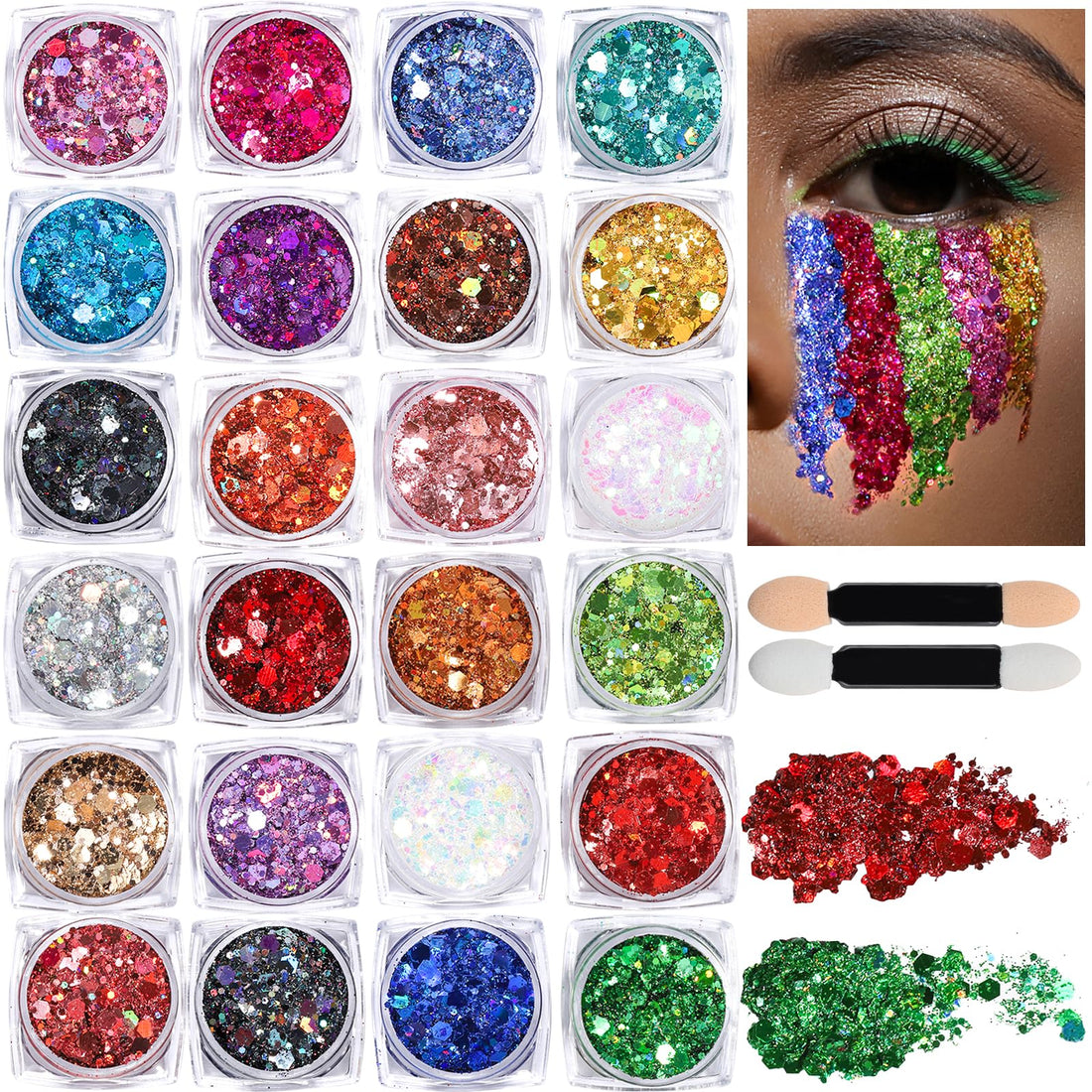 Teenitor 24 Colors Body & Hair Glitter Gel - Face, Body, Hair Glitter for Halloween Makeup