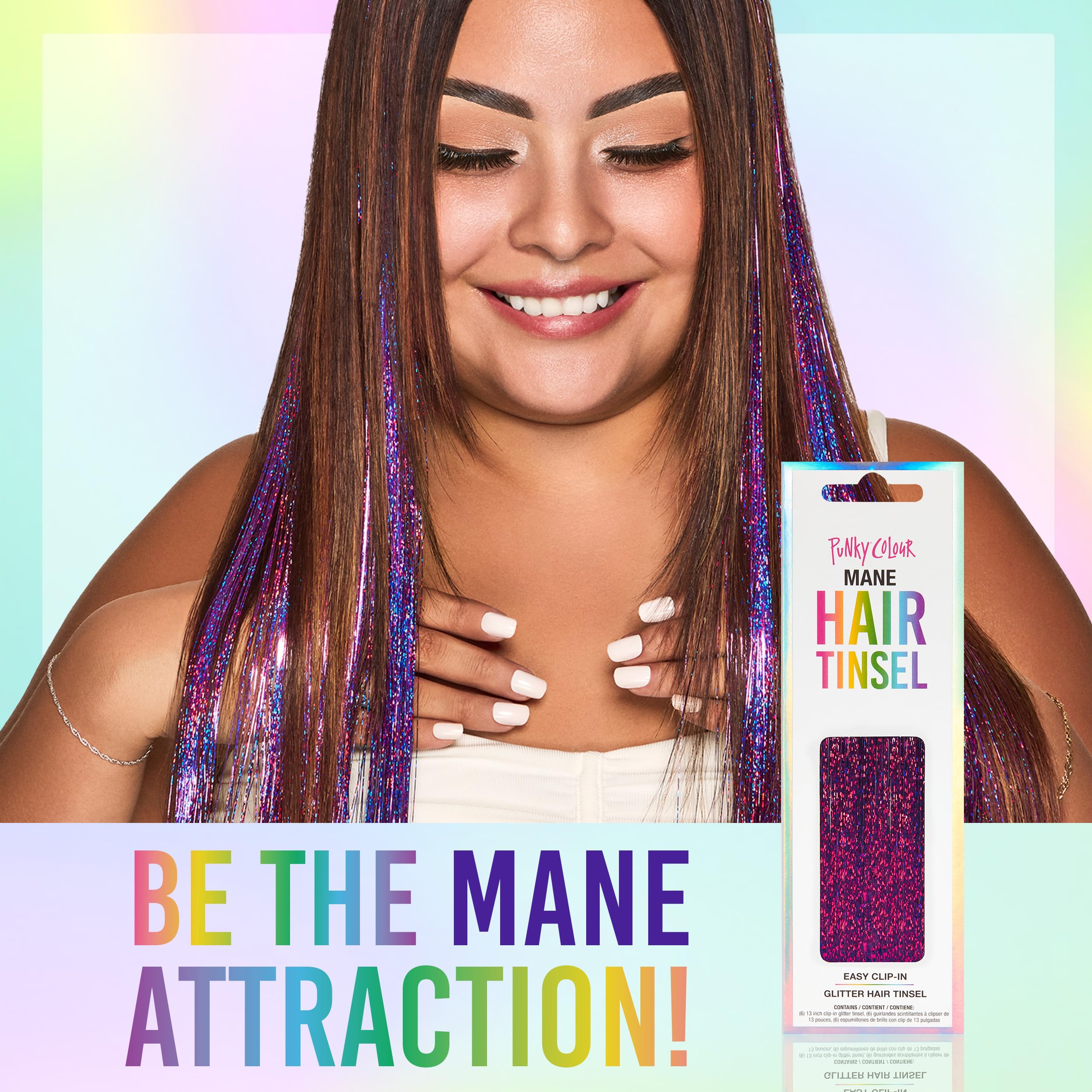 Punky Mane Hair Tinsel - Celestial Purple, 13-inch Glitter Fairy Tinsel Hair Extensions, Easy Clip-In Strands for Parties & Special Occasions, Heat Resistant, 6 Pieces, 1-pack