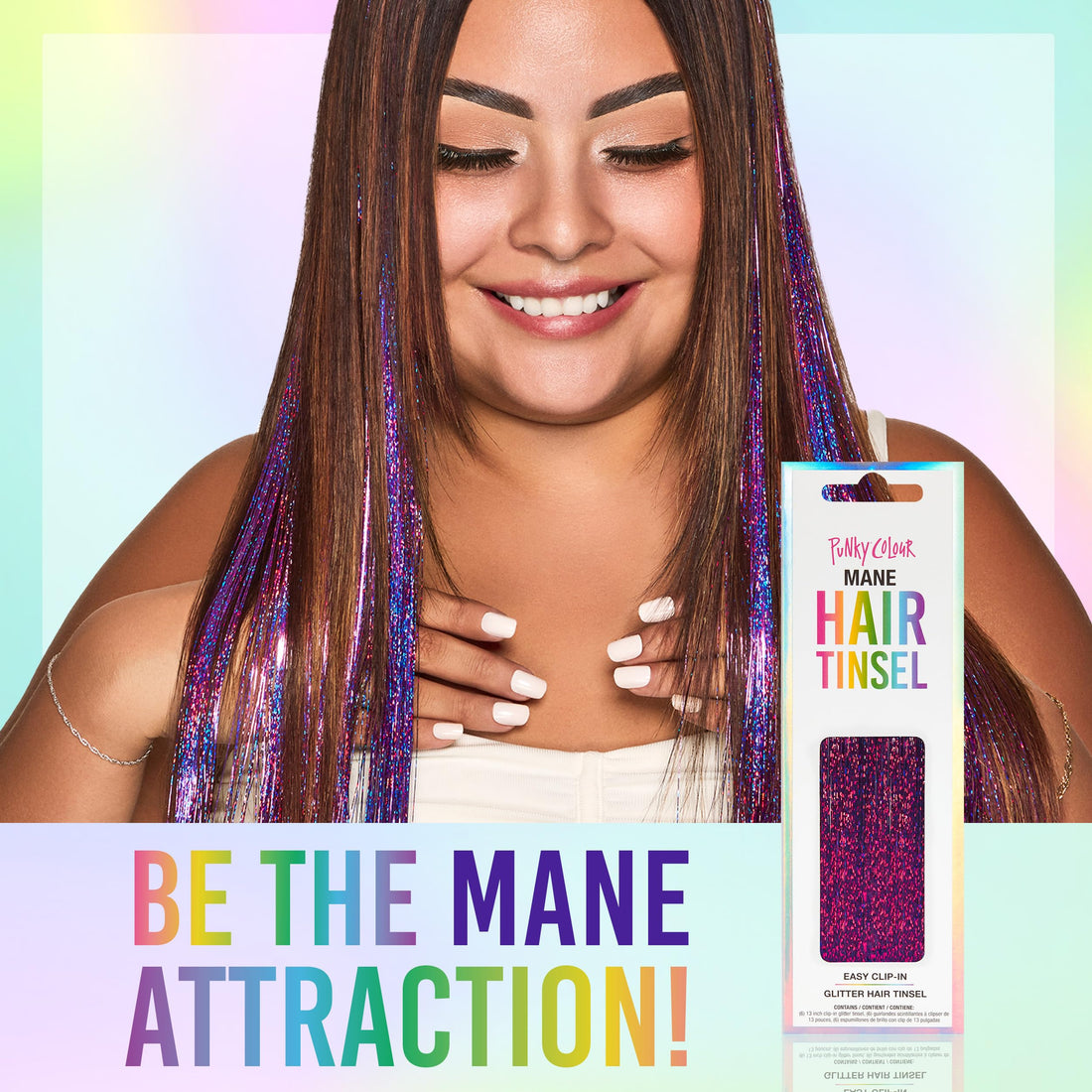 Punky Mane Hair Tinsel - Celestial Purple, 13-inch Glitter Fairy Tinsel Hair Extensions, Easy Clip-In Strands for Parties & Special Occasions, Heat Resistant, 6 Pieces, 1-pack