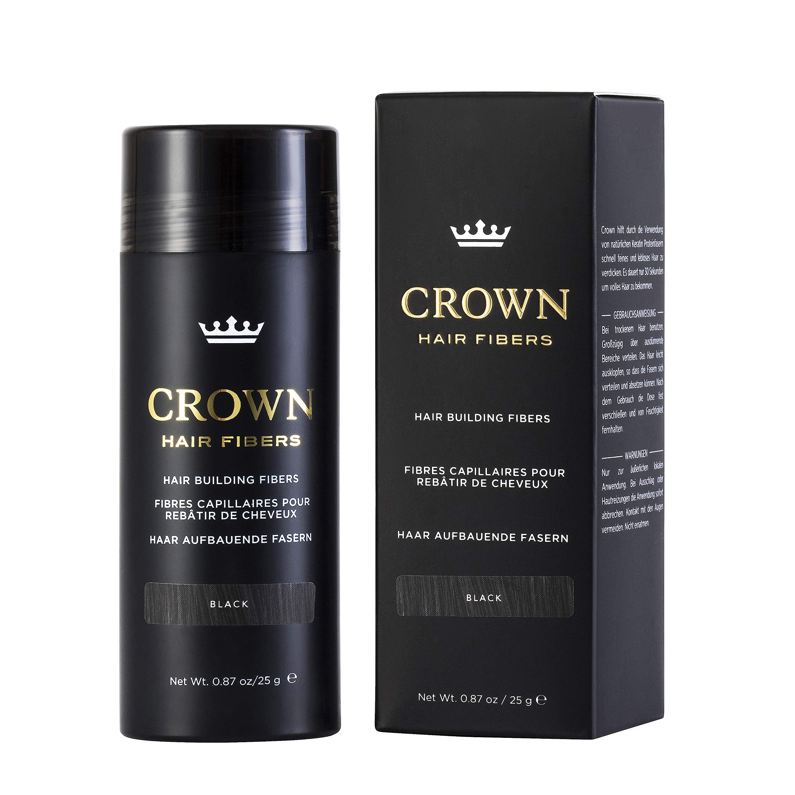 CROWN Hair Fibers - Best Keratin Hair Fibers Instantly Thickens Thinning or Balding Hair for Men and Women - Natural Hair Loss Concealer 0. 87oz - Black