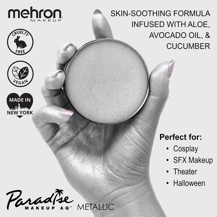 Mehron Makeup Paradise AQ Face & Body Paint, SILVER/ ARGENTE: Brillant Series - 40gm