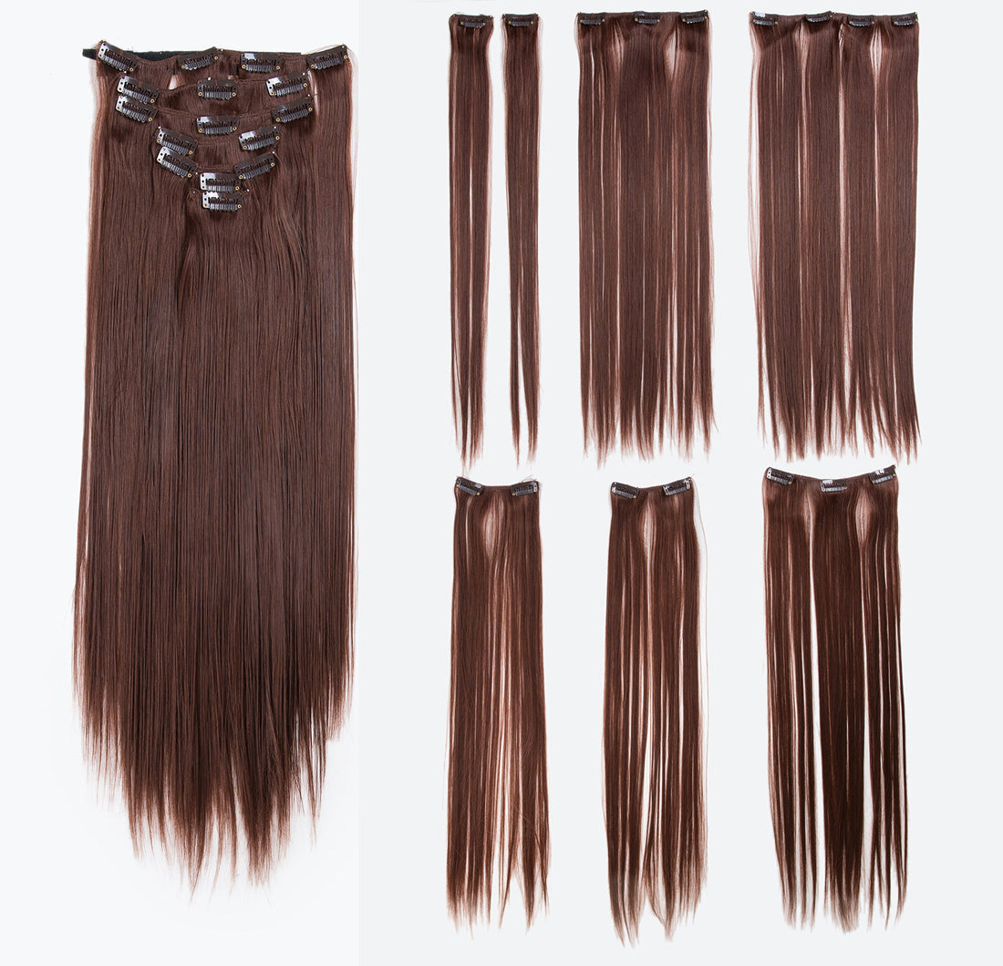 Dark Auburn-33# : SWACC Women 22 Inches Straight Full Head 7 Separate Pieces Heat Resistance Synthetic Hair Clip in Hair Extensions (Dark Auburn-33#)